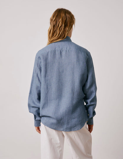 Unisex blue linen “Je t’aime” shirt