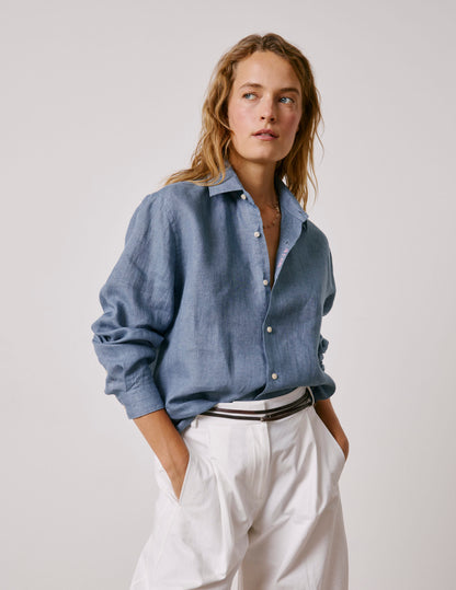 Unisex blue linen “Je t’aime” shirt