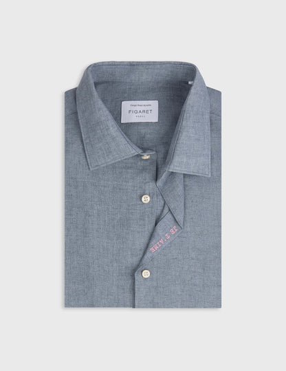 Unisex blue linen “Je t’aime” shirt
