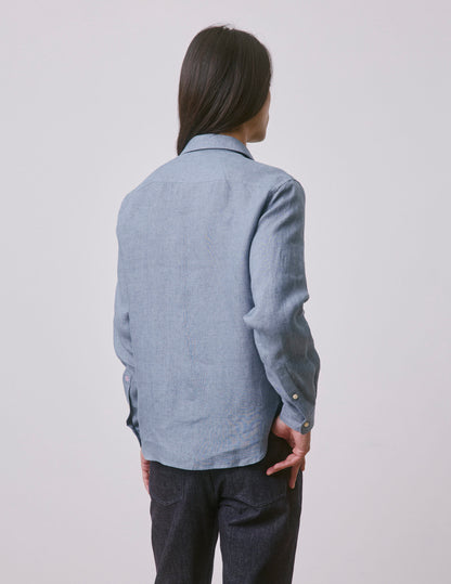 Unisex blue linen “Je t’aime” shirt