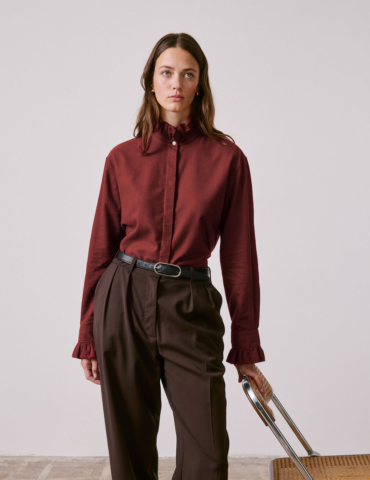 Burgundy flannel Laurine shirt - Flannel - Victorian Collar