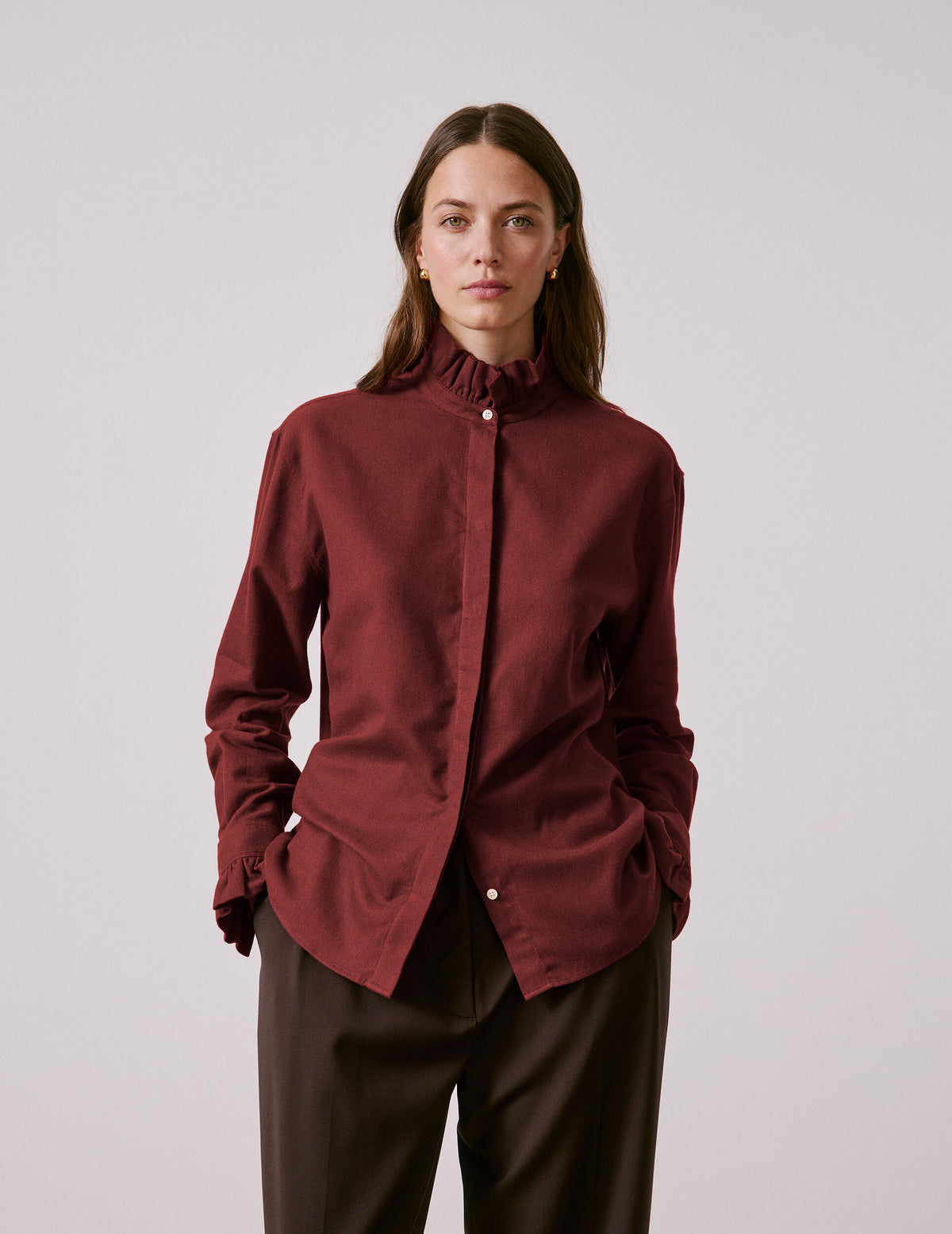 Burgundy flannel Laurine shirt - Flannel - Victorian Collar