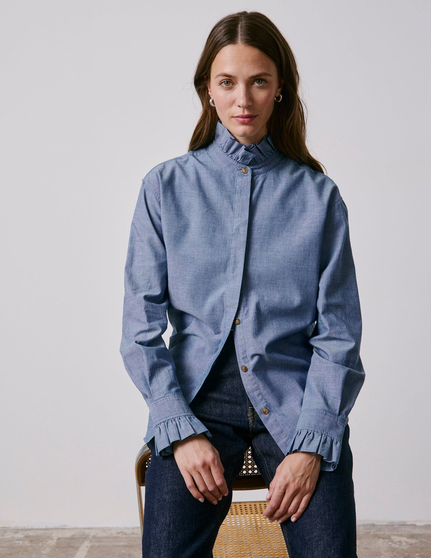 Blue denim Laurine shirt - Denim - Victorian Collar