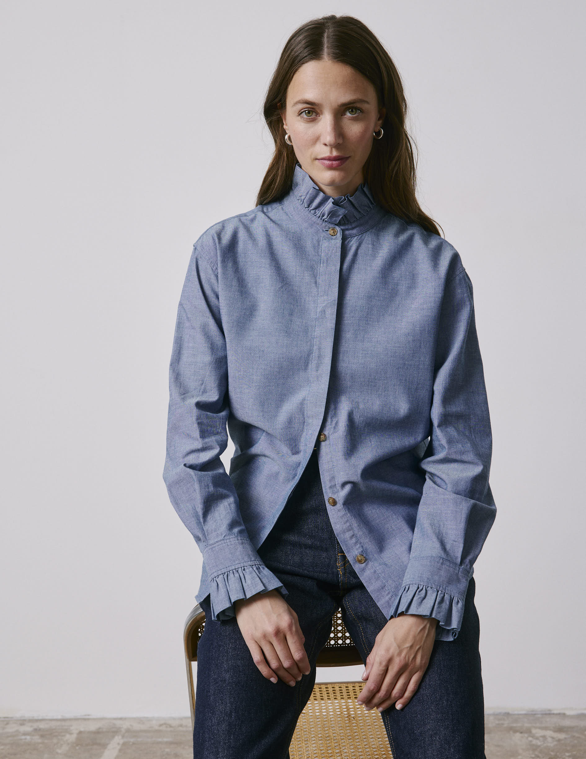 Blue denim Laurine shirt - Denim - Victorian Collar