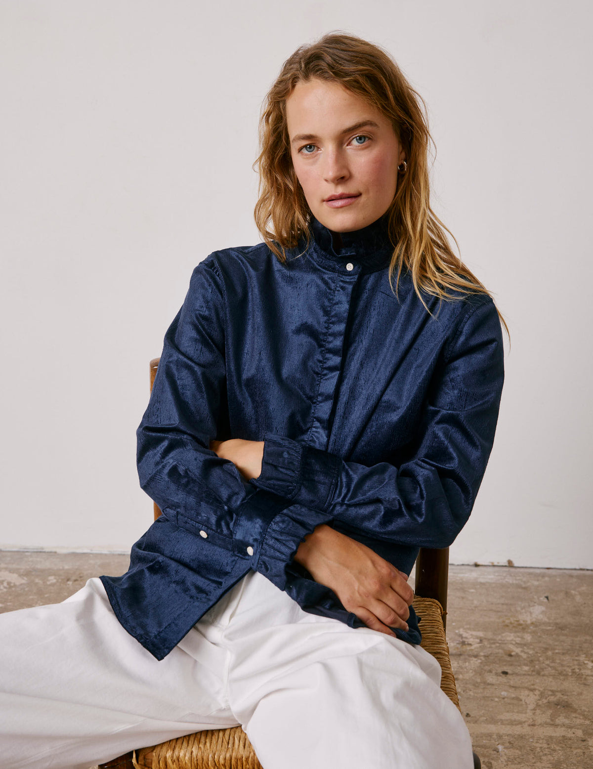 Navy blue velvet Laurine shirt - Velvet - Victorian Collar