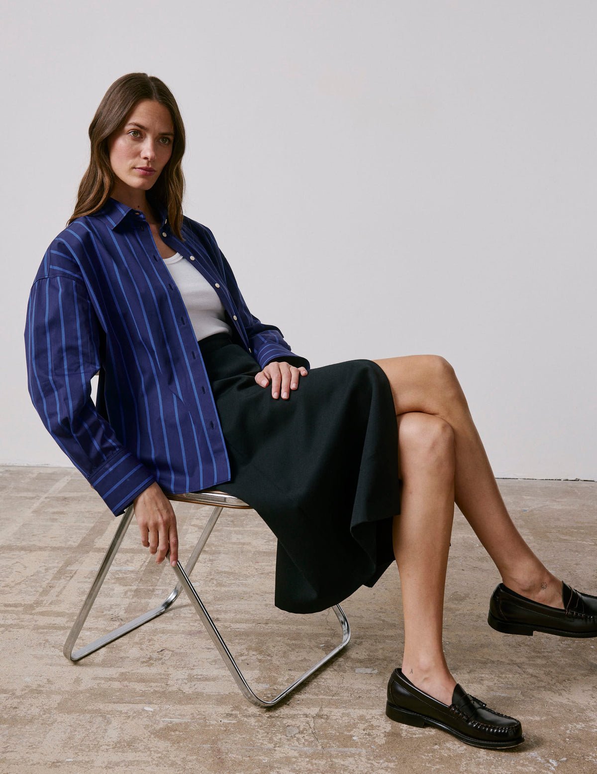 Navy blue striped oversized Lizandra shirt - Poplin - Shirt Collar