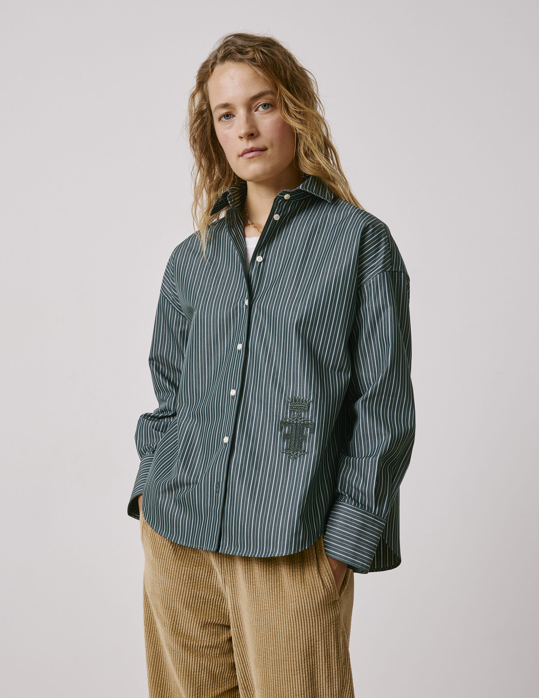 Green striped oversized Lizandra shirt - Poplin - Shirt Collar