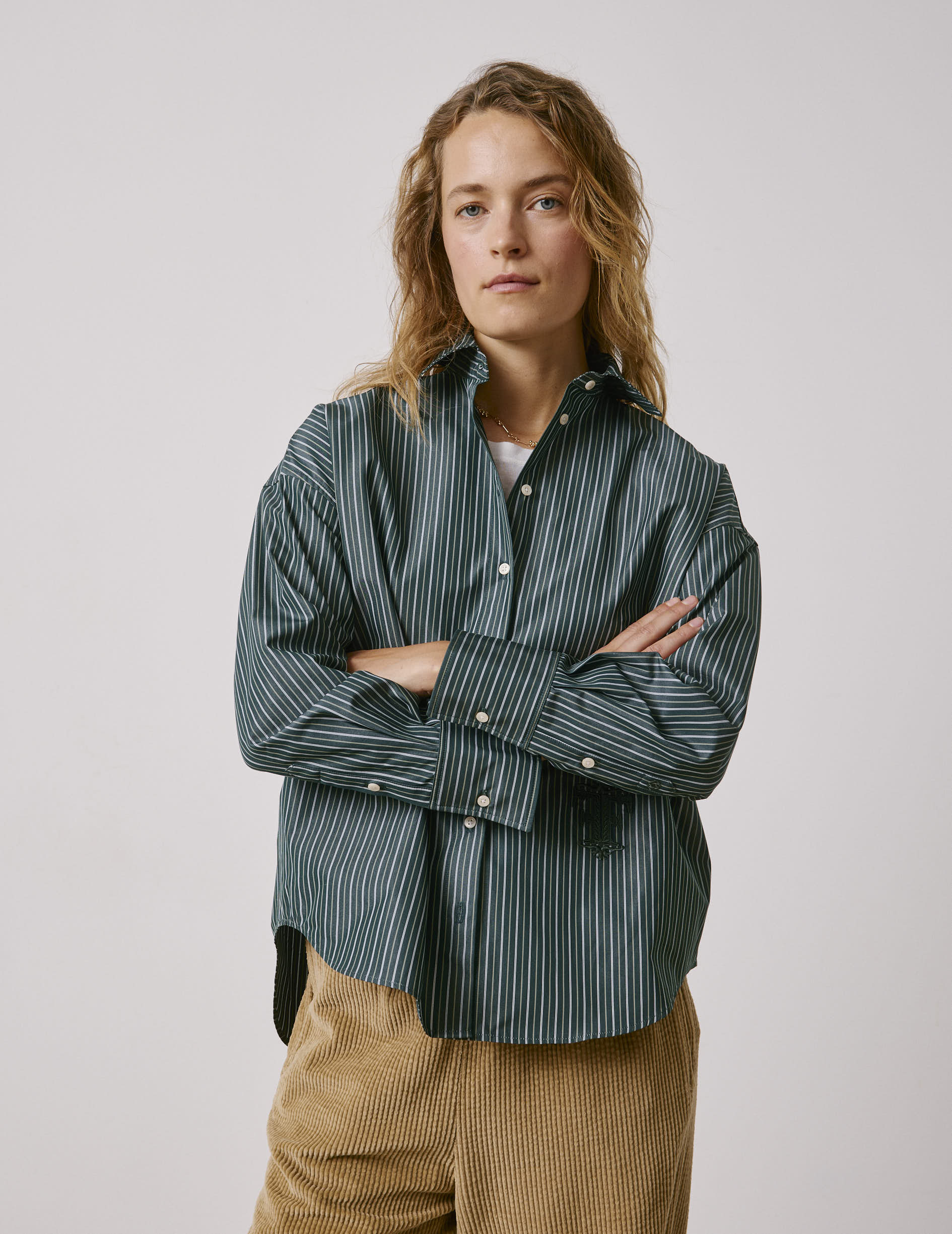 Green striped oversized Lizandra shirt - Poplin - Shirt Collar