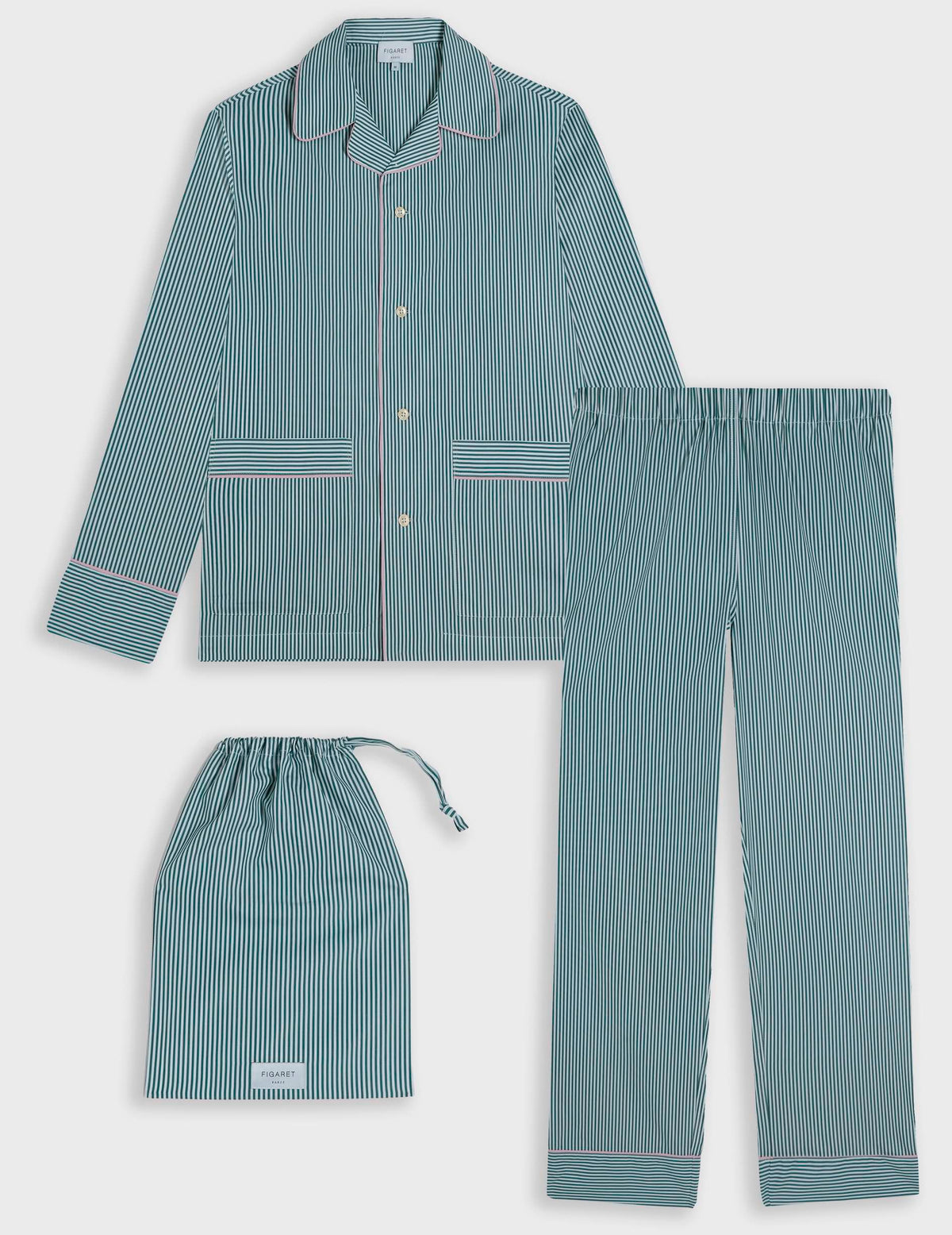 Green striped poplin Louise pajamas