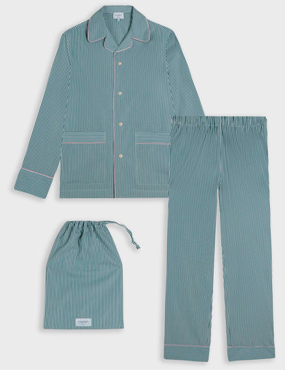 Green striped poplin Louise pajamas
