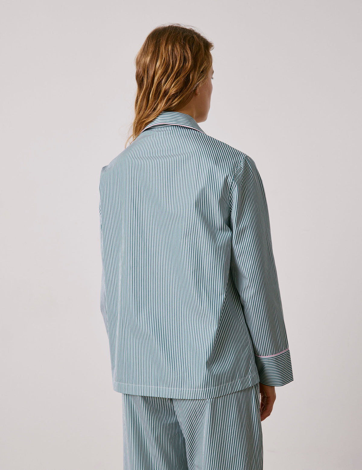 Green striped poplin Louise pajamas