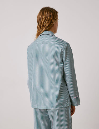 Green striped poplin Louise pajamas
