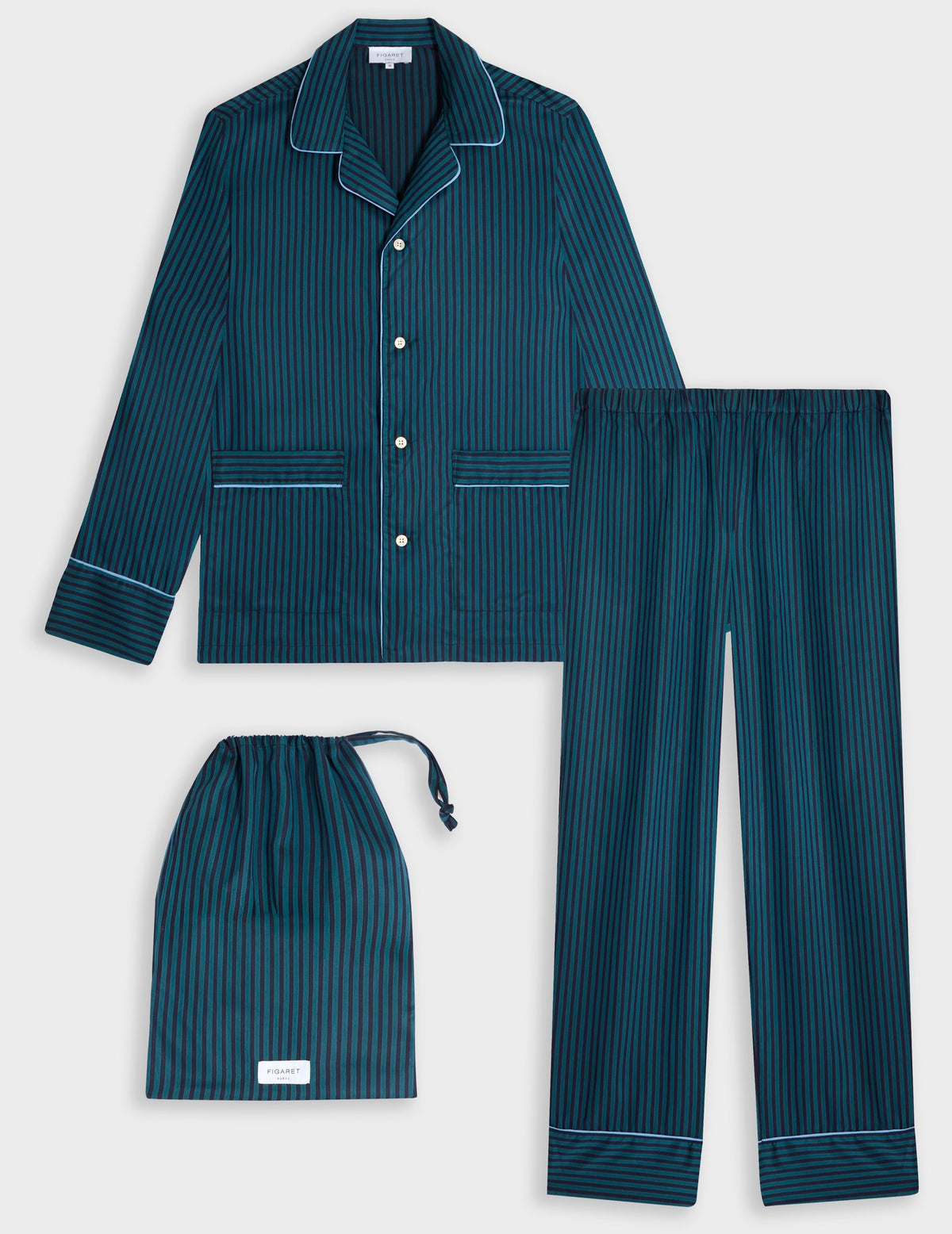 Blue striped lyocell twill Louise pajamas
