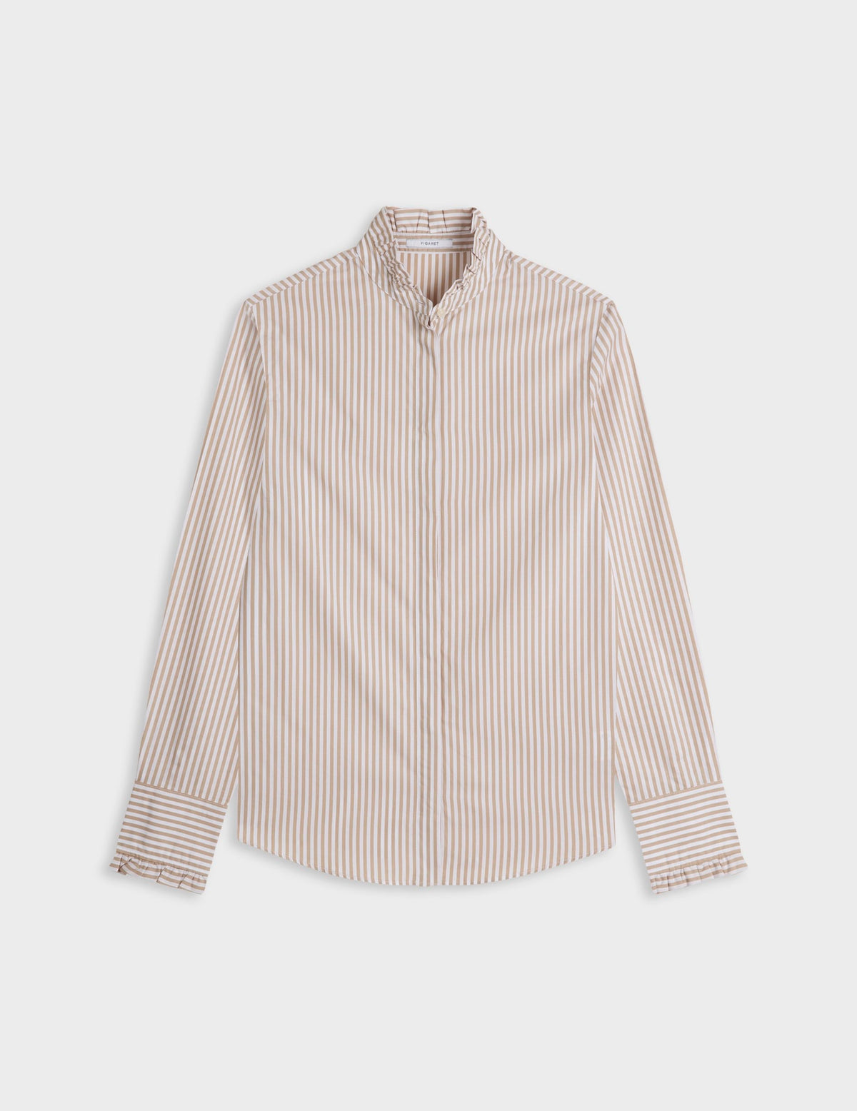 Beige striped Louison shirt - Poplin - Victorian Collar