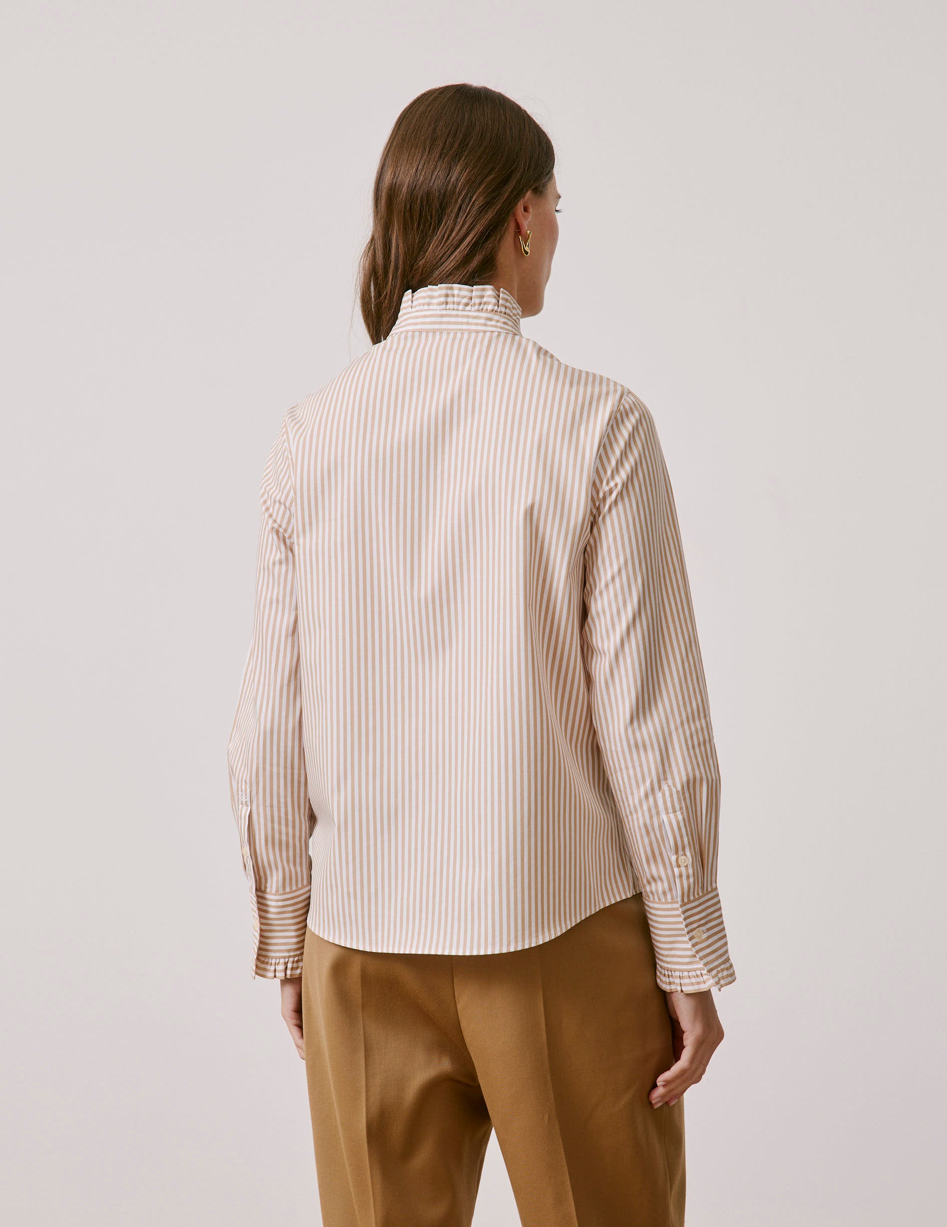 Beige striped Louison shirt - Poplin - Victorian Collar