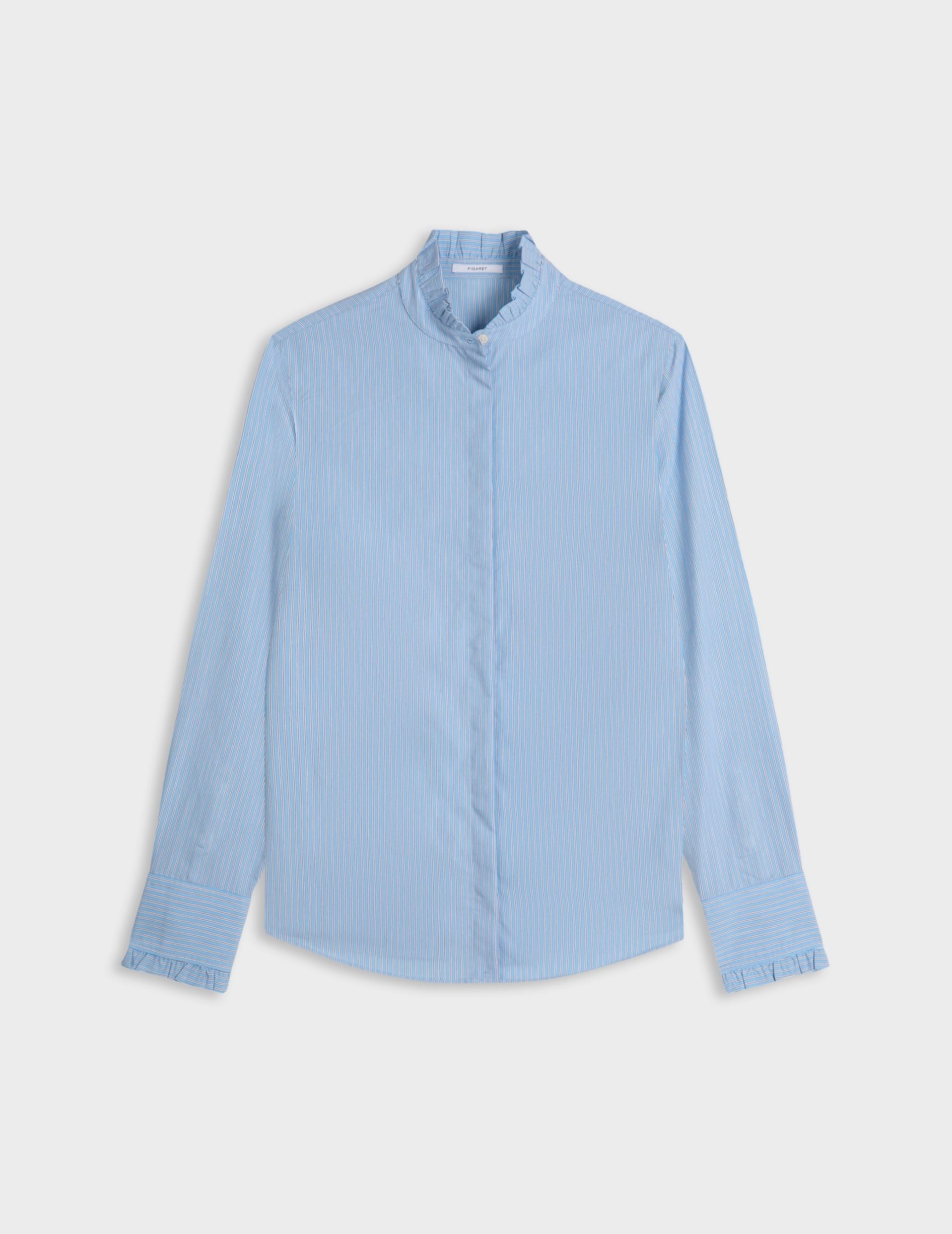 Light blue striped Louison shirt - Viscose - Victorian Collar