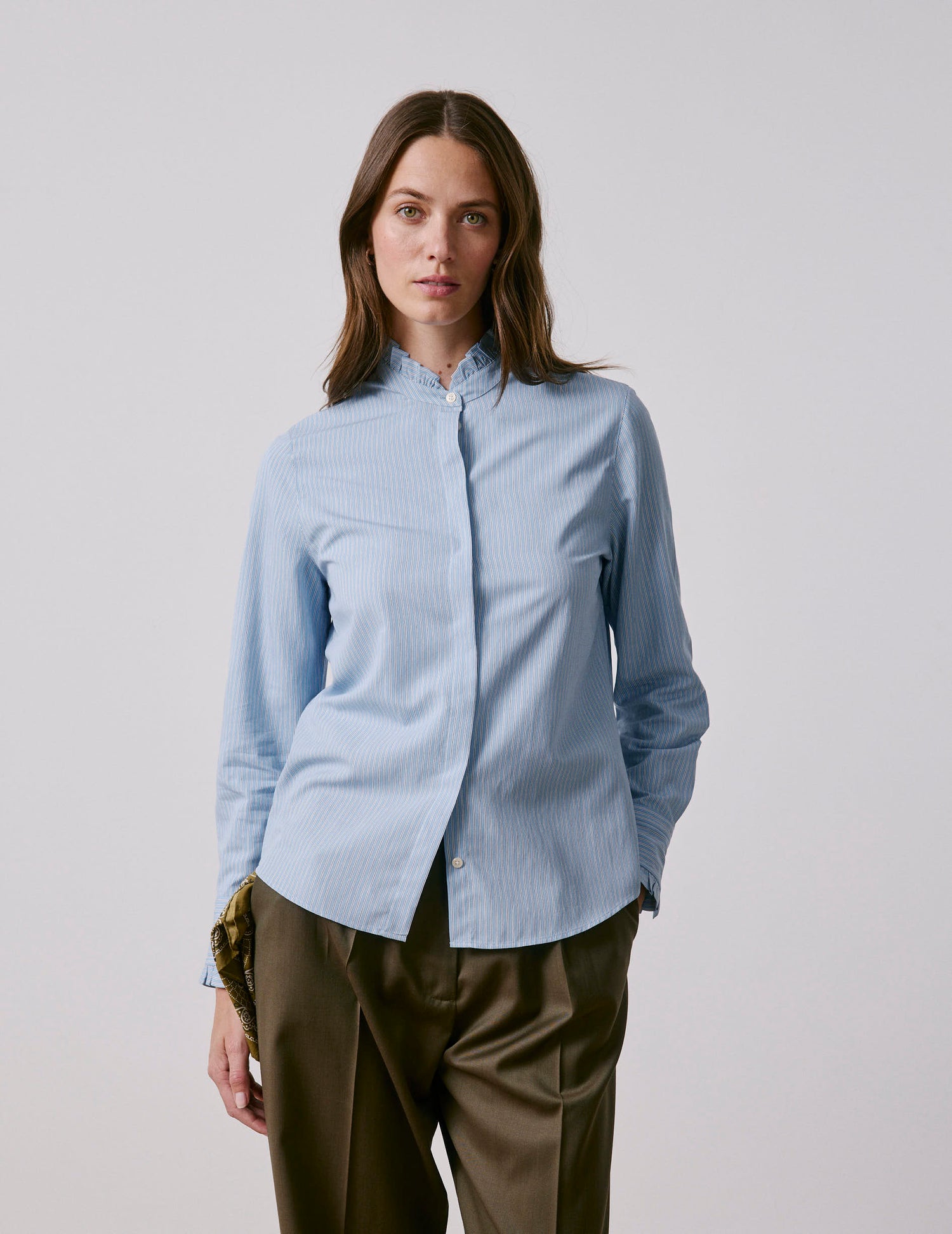Light blue striped Louison shirt - Viscose - Victorian Collar