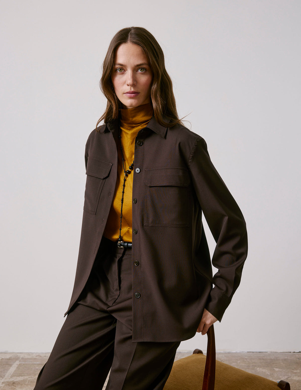 Brown virgin wool Madie overshirt