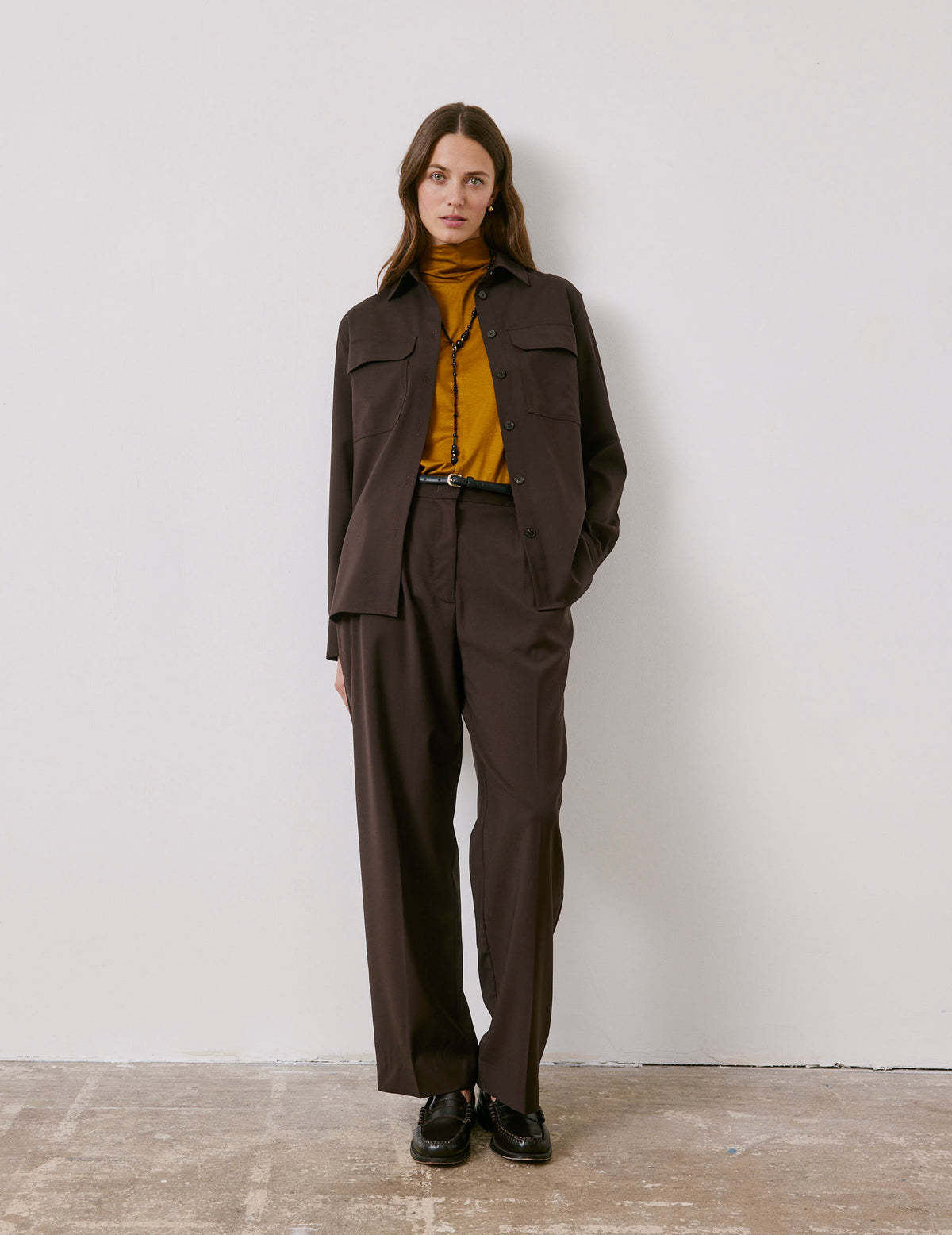 Brown virgin wool Madie overshirt - Wool - Shirt Collar