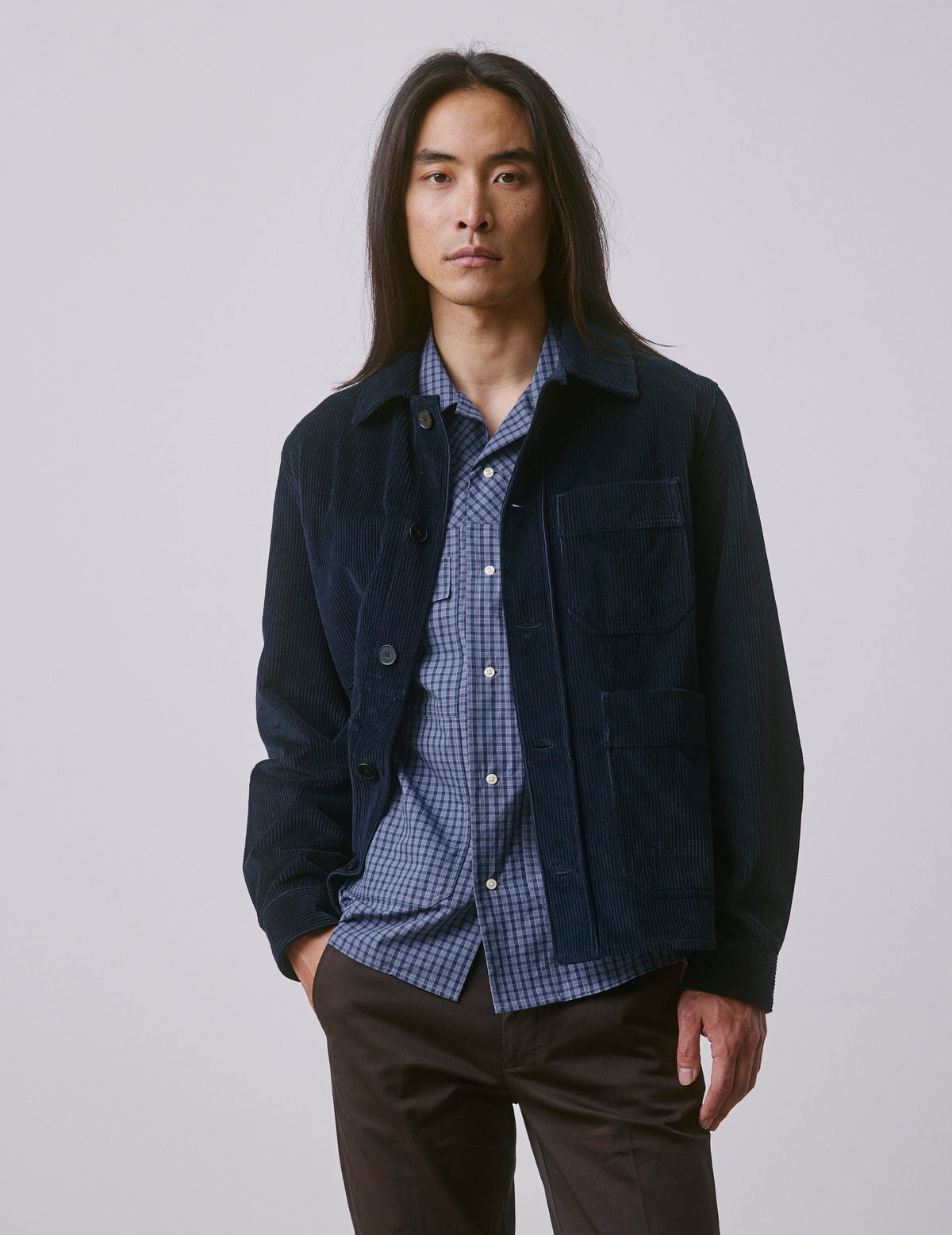 Navy velvet Mael overshirt - Velvet - Collar with band Collar#3