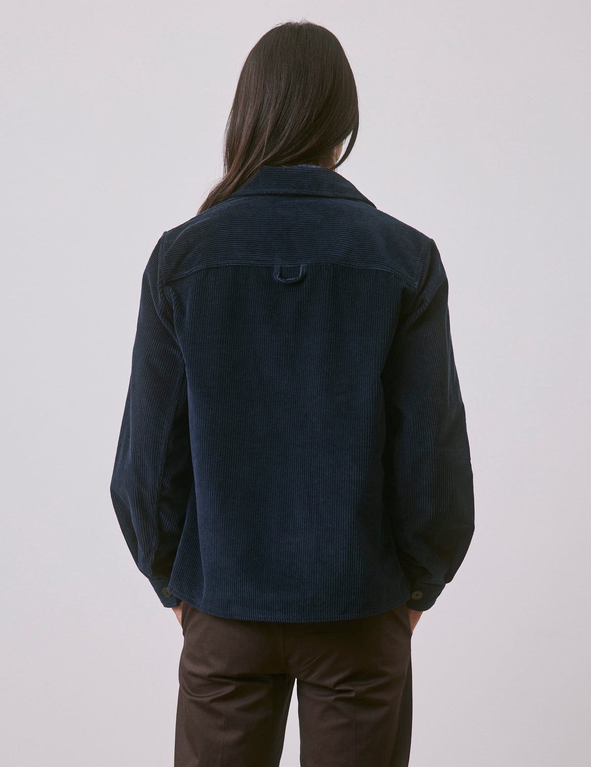 Navy velvet Mael overshirt - Velvet - Collar with band Collar