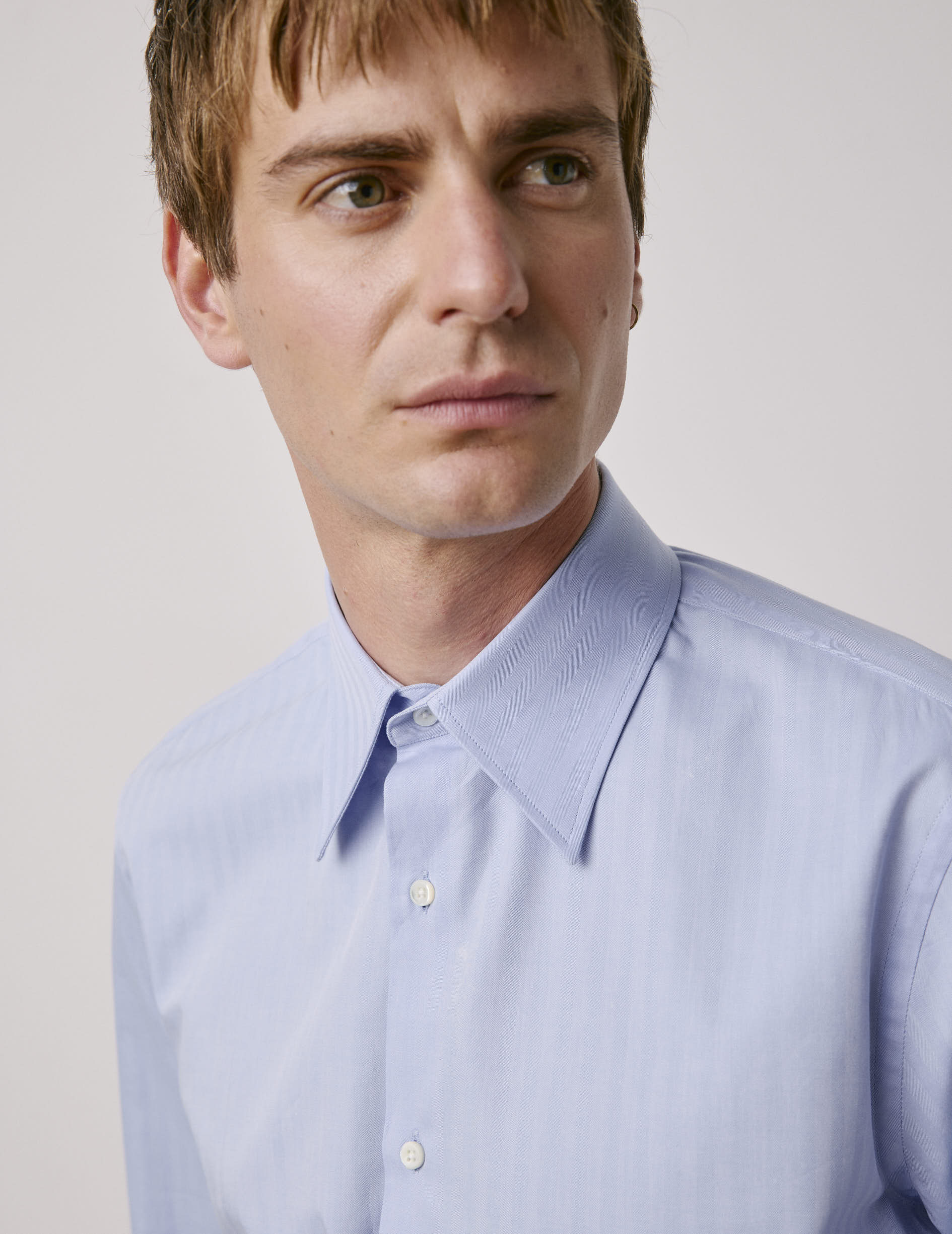 Semi-fitted blue shirt - Chevron - Majestic Collar