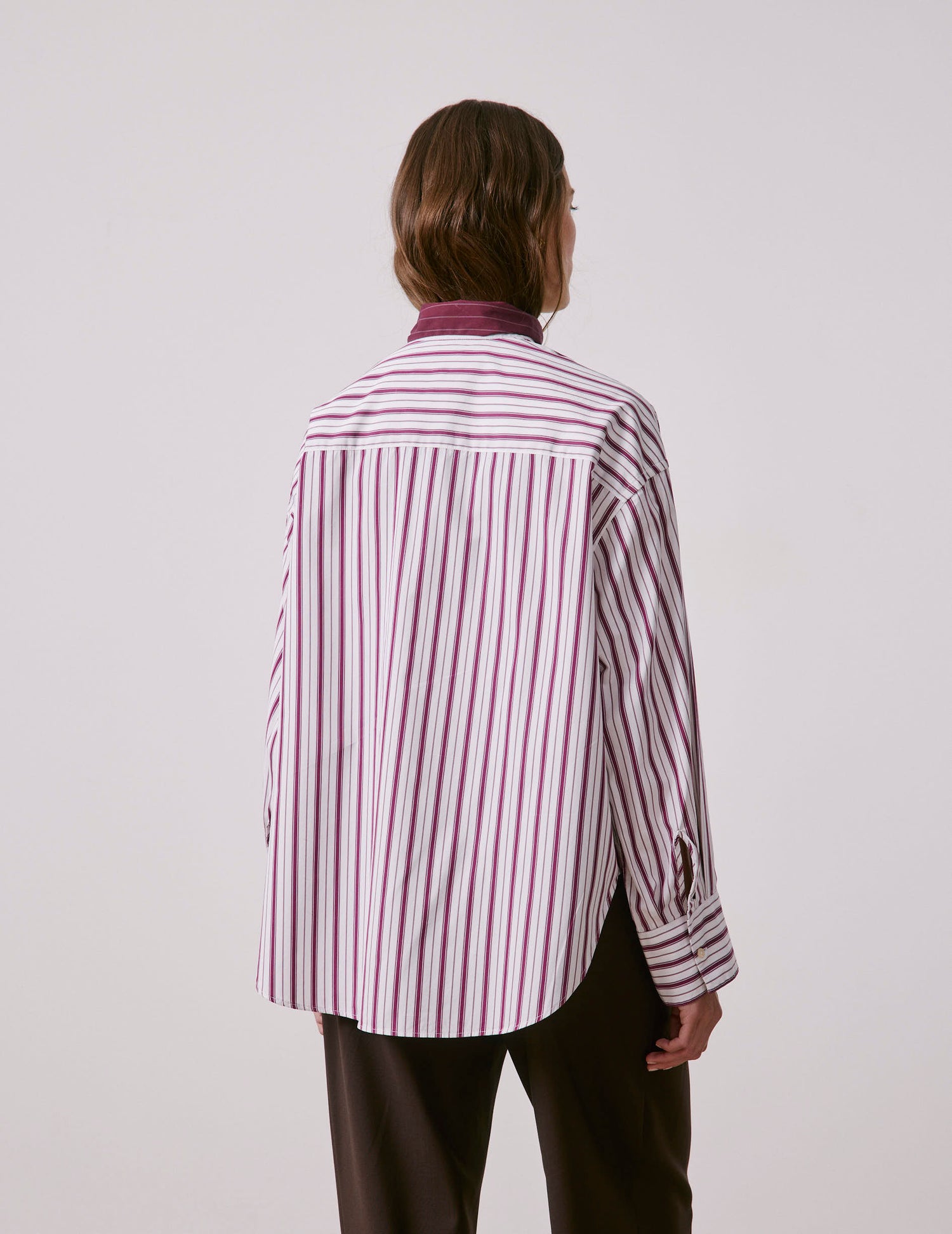 Burgundy striped Margaux shirt - Poplin - Lavallière tie Collar#2