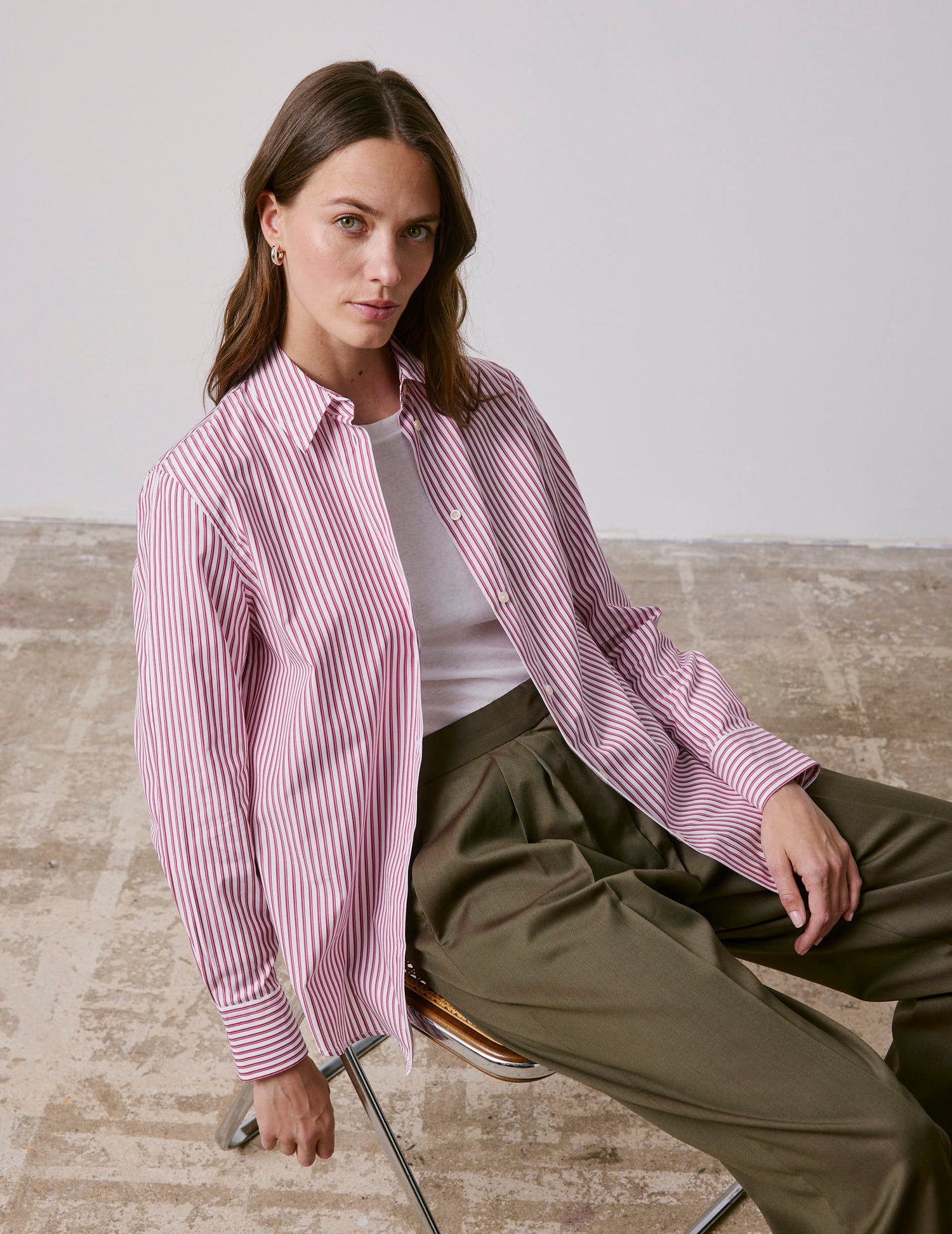 Red striped Marion shirt - Poplin - Shirt Collar