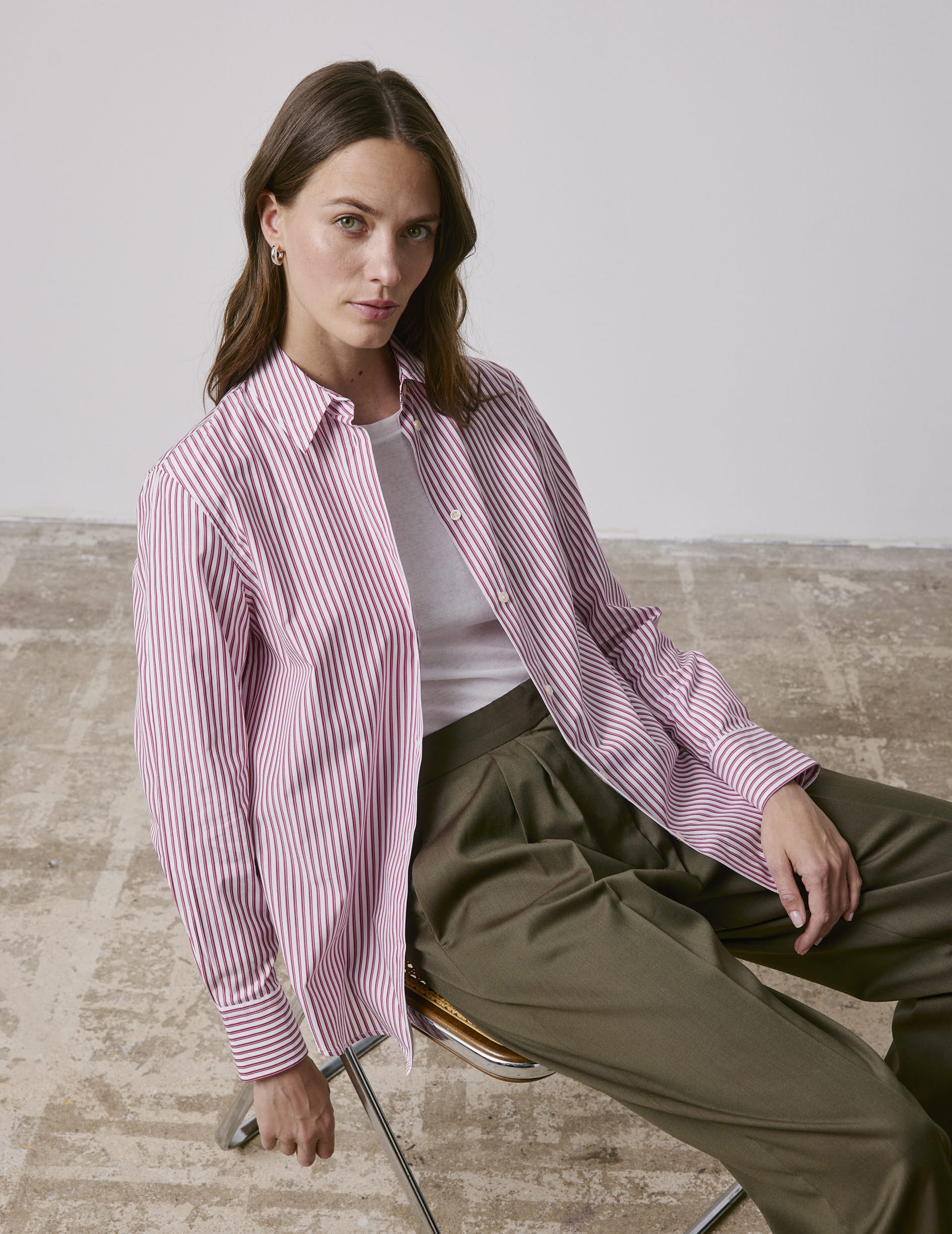 Red striped Marion shirt - Poplin - Shirt Collar