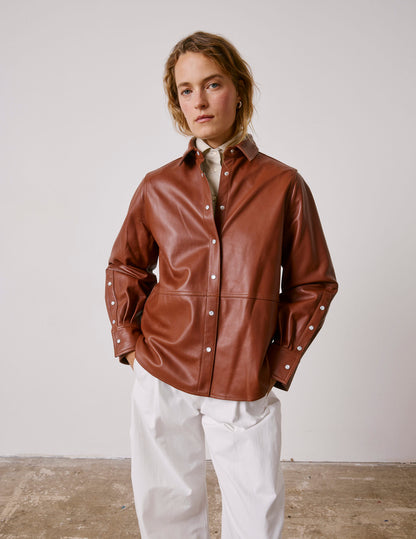 Camel leather Marylou overshirt