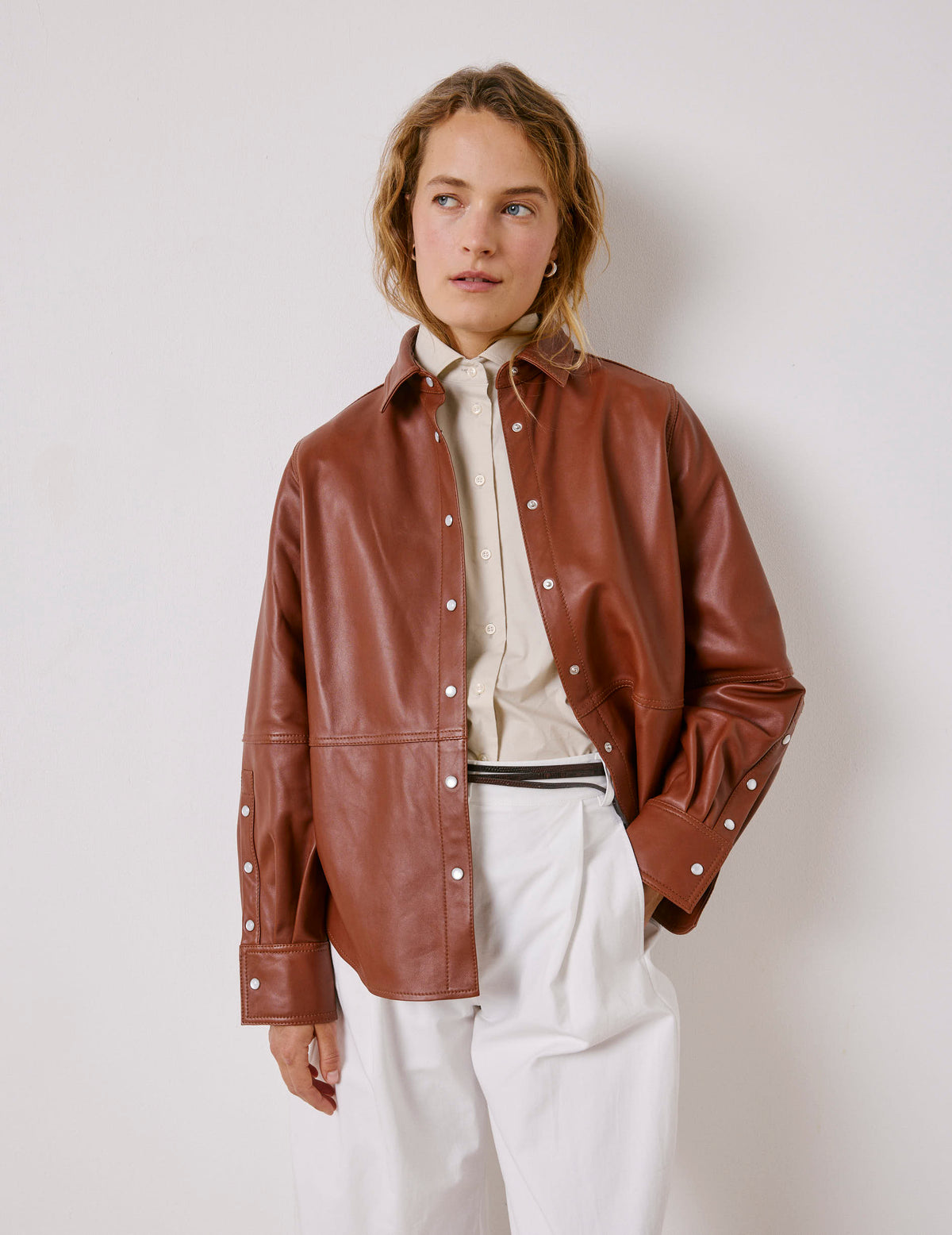 Camel leather Marylou overshirt
