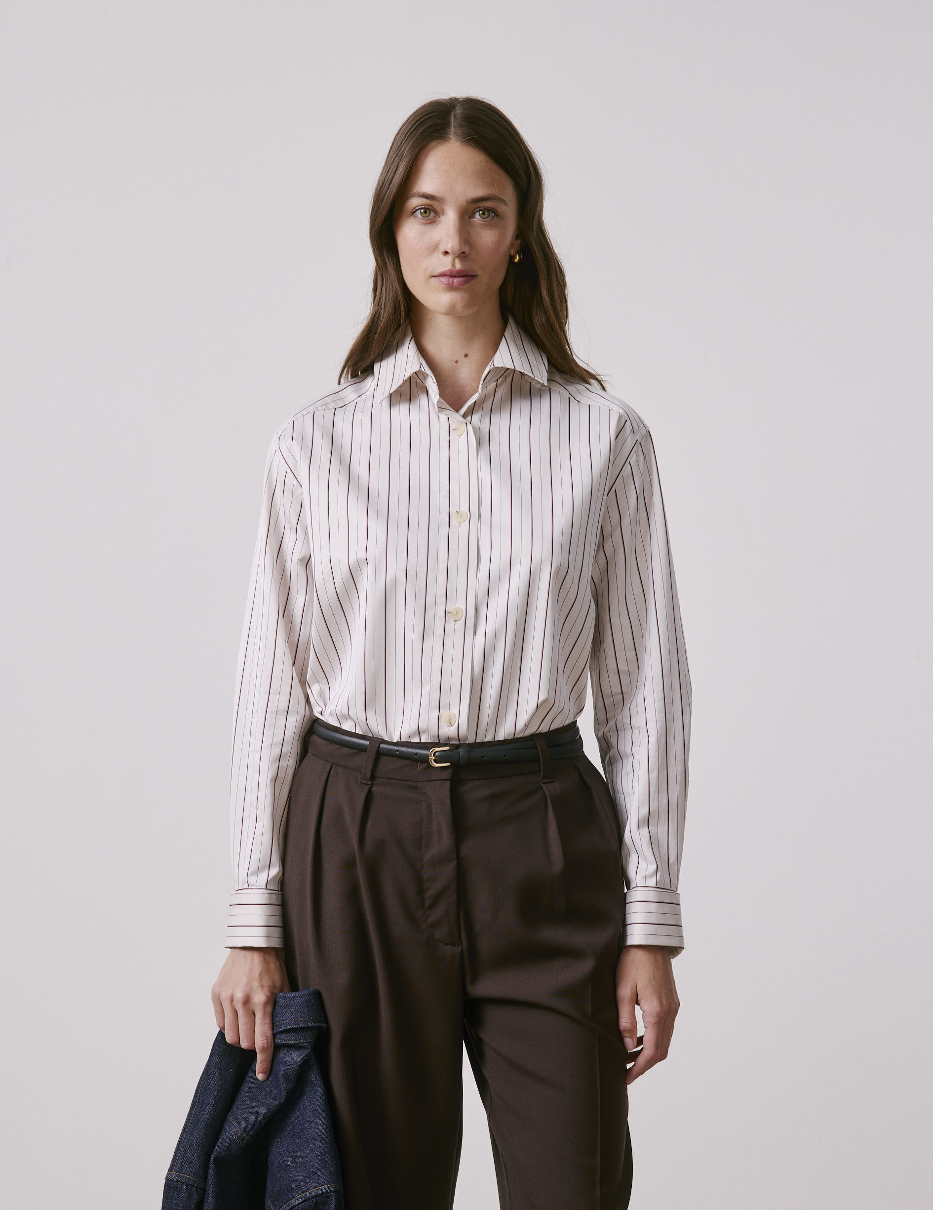 Brown striped Mathilde shirt - Poplin - Shirt Collar
