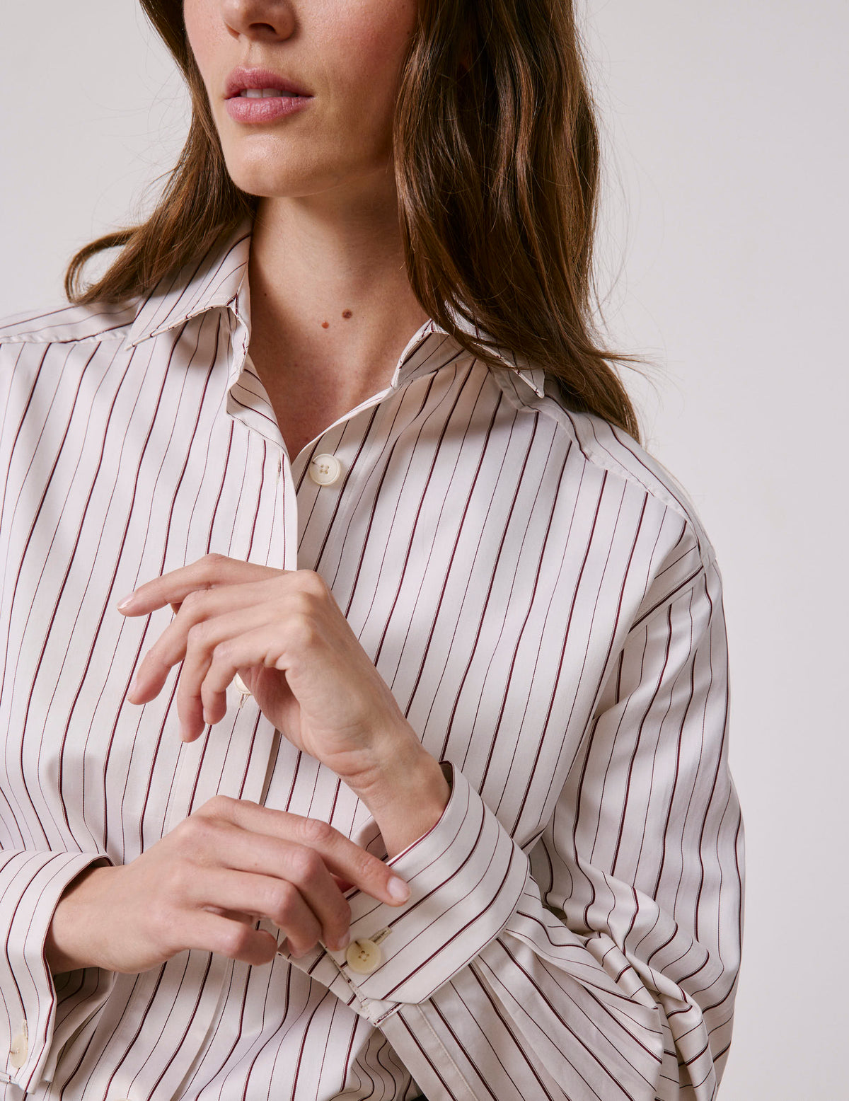 Burgundy striped Hannah shirt - Satin - Shirt Collar - Musketeers Cuffs