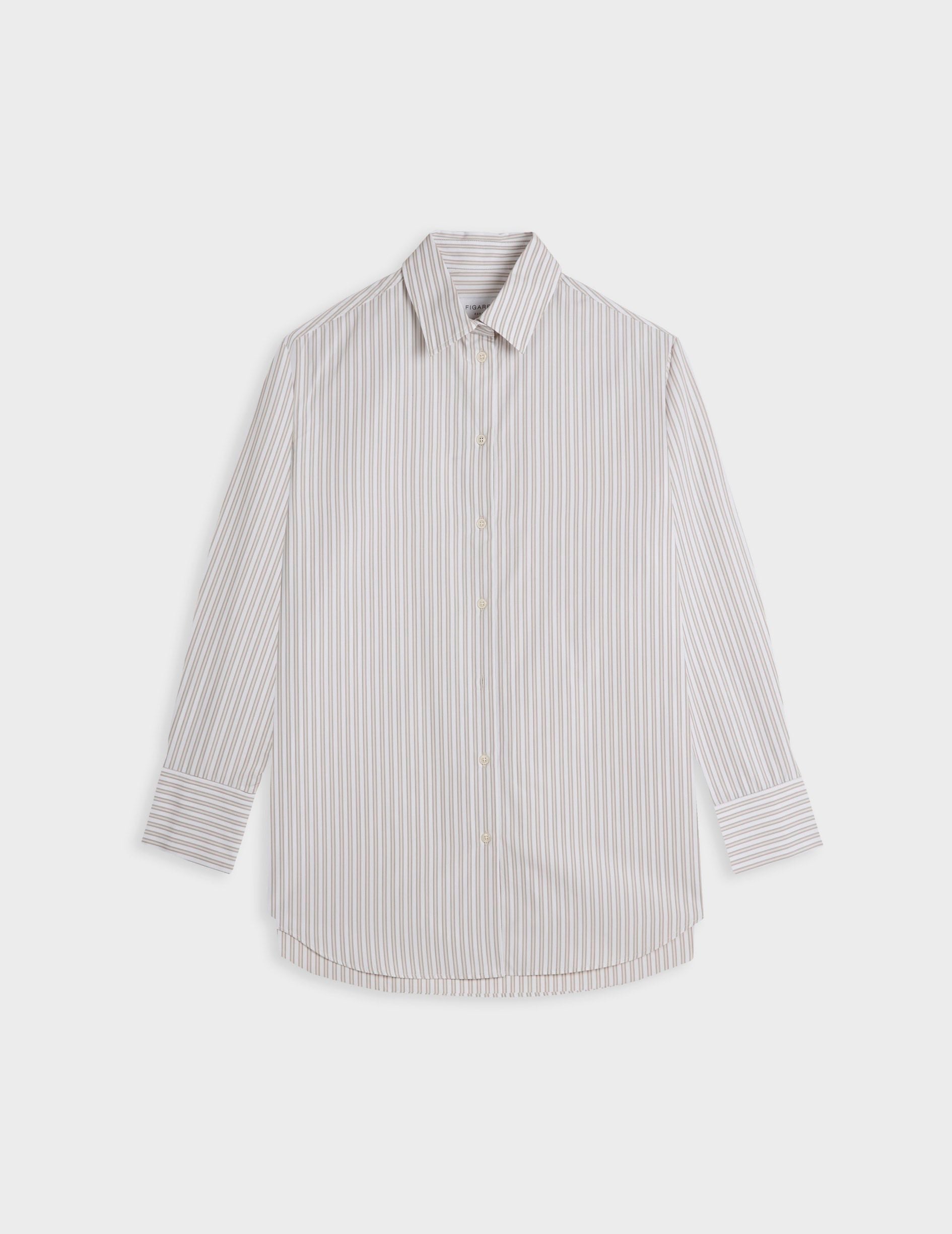 Beige striped Mathilde shirt - Poplin - Shirt Collar