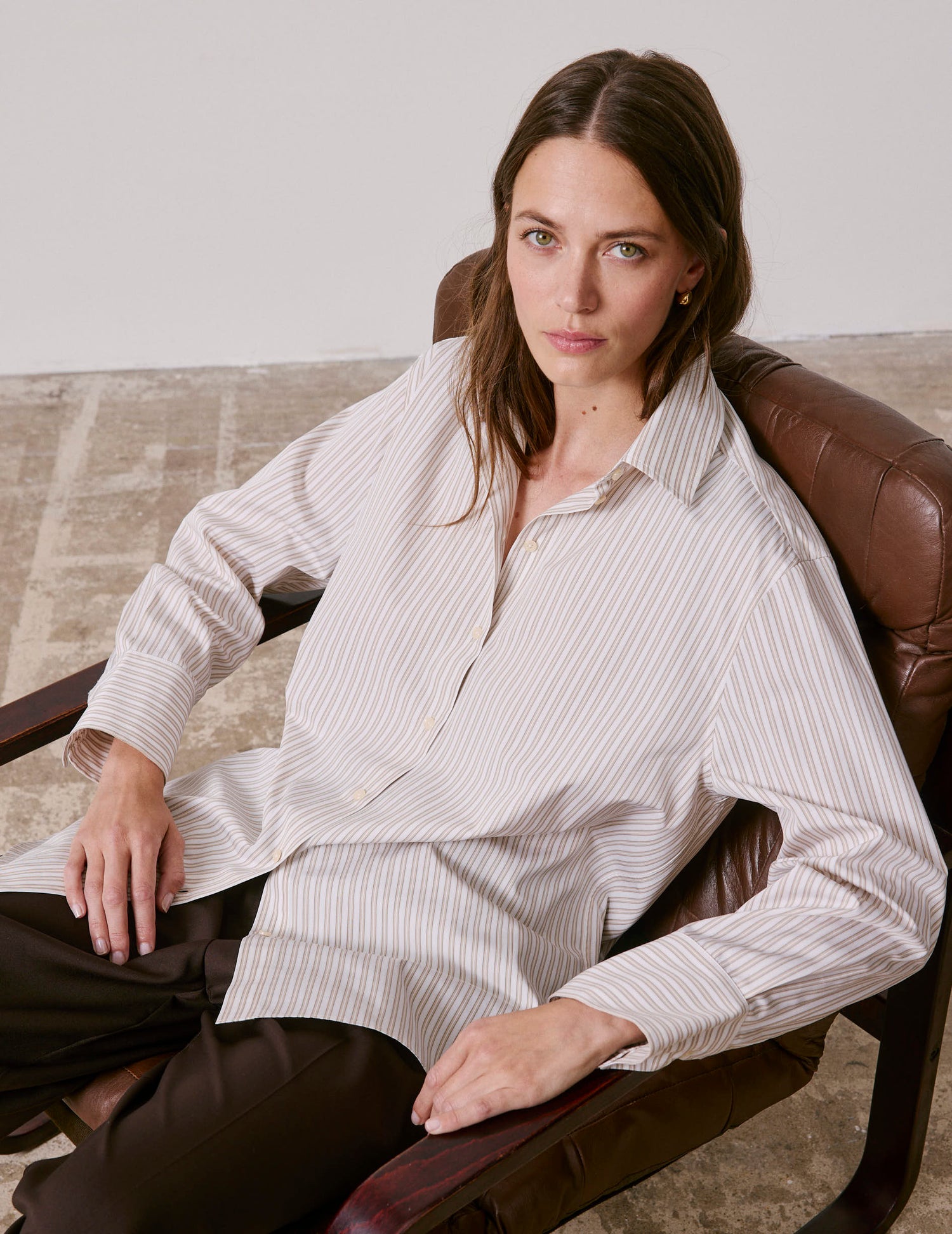 Beige striped Mathilde shirt - Poplin - Shirt Collar