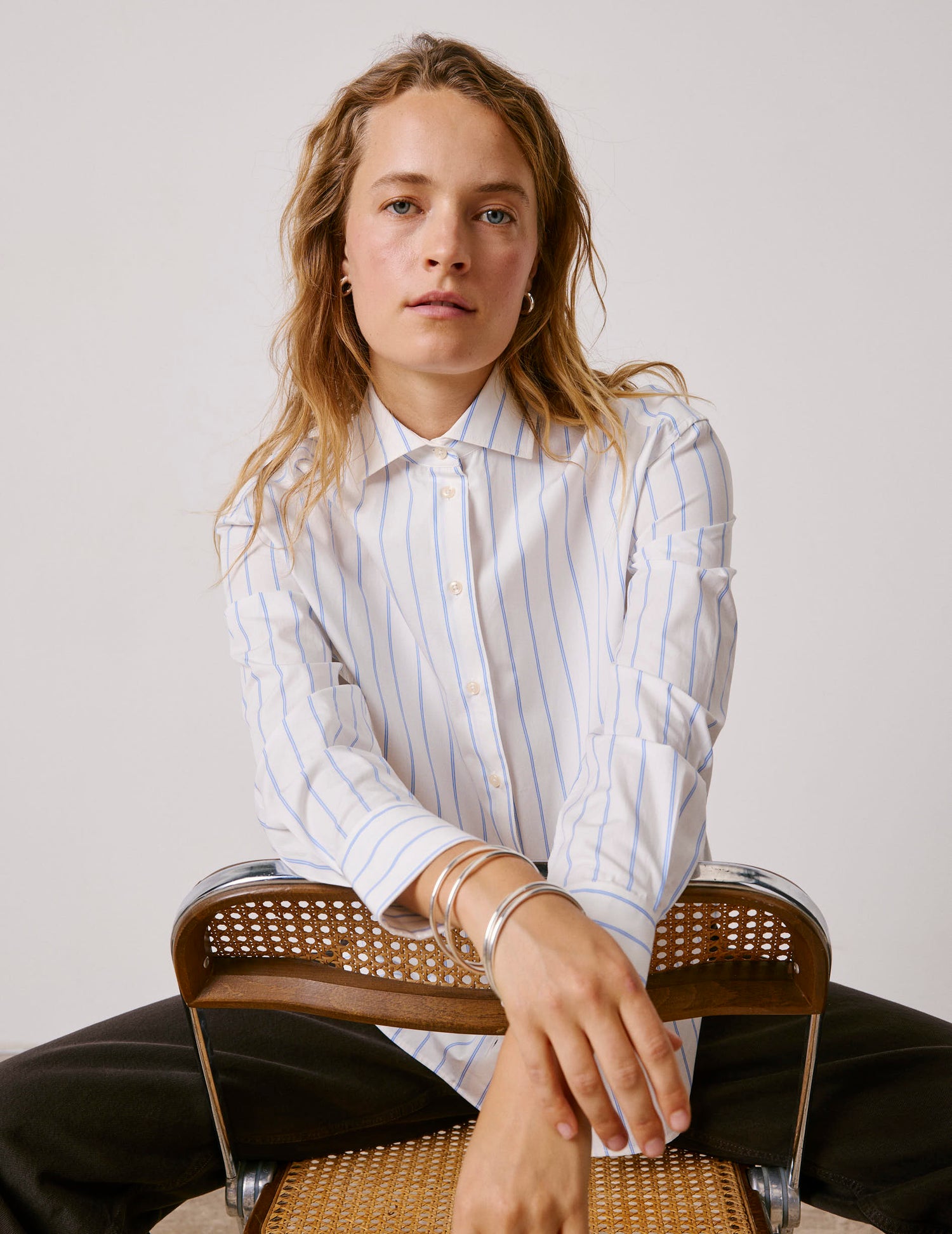 Light blue striped Mélinda shirt - Poplin - Italian Collar#4