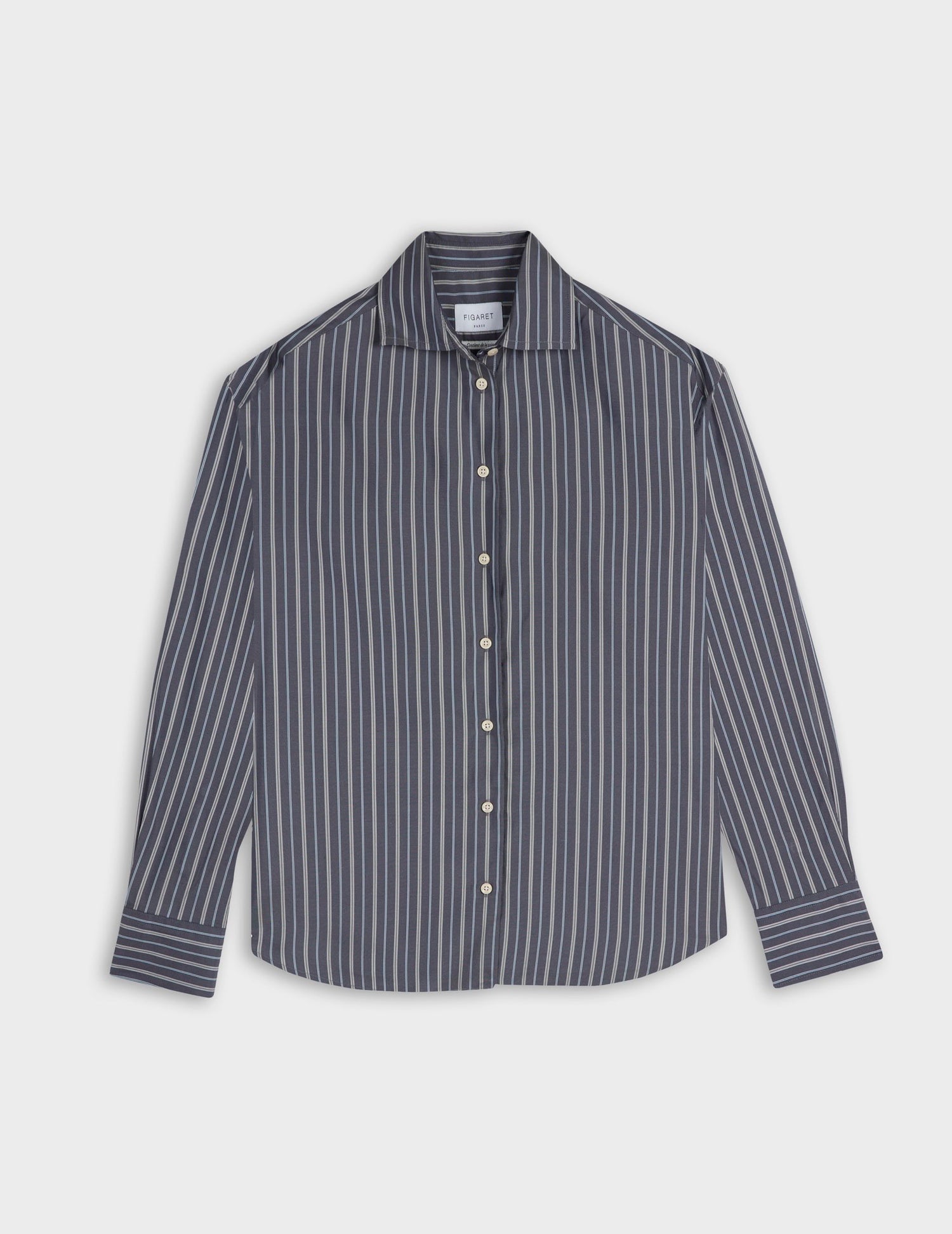 Navy striped Mélinda shirt - Silk - Italian Collar#5