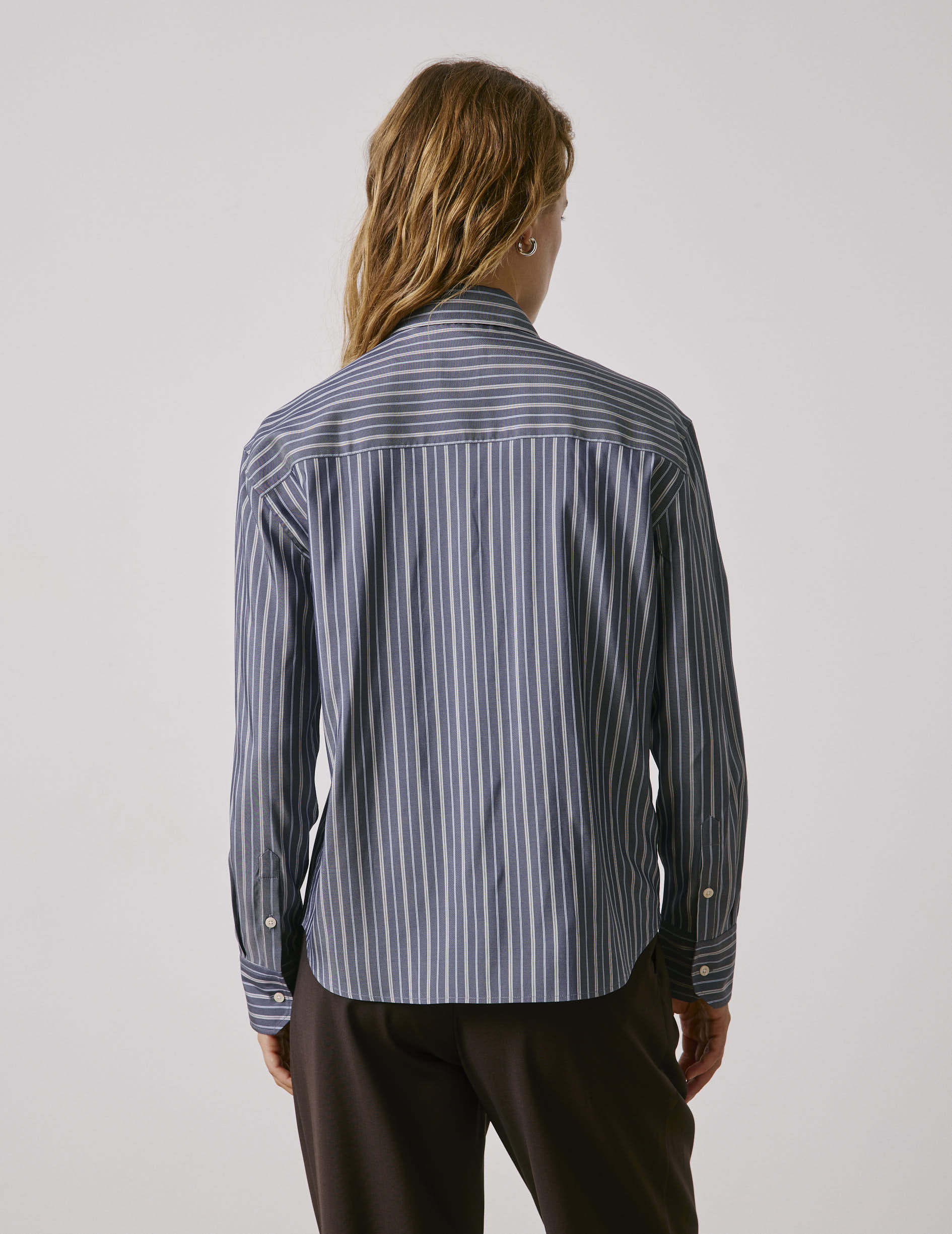 Navy striped Mélinda shirt - Silk - Italian Collar