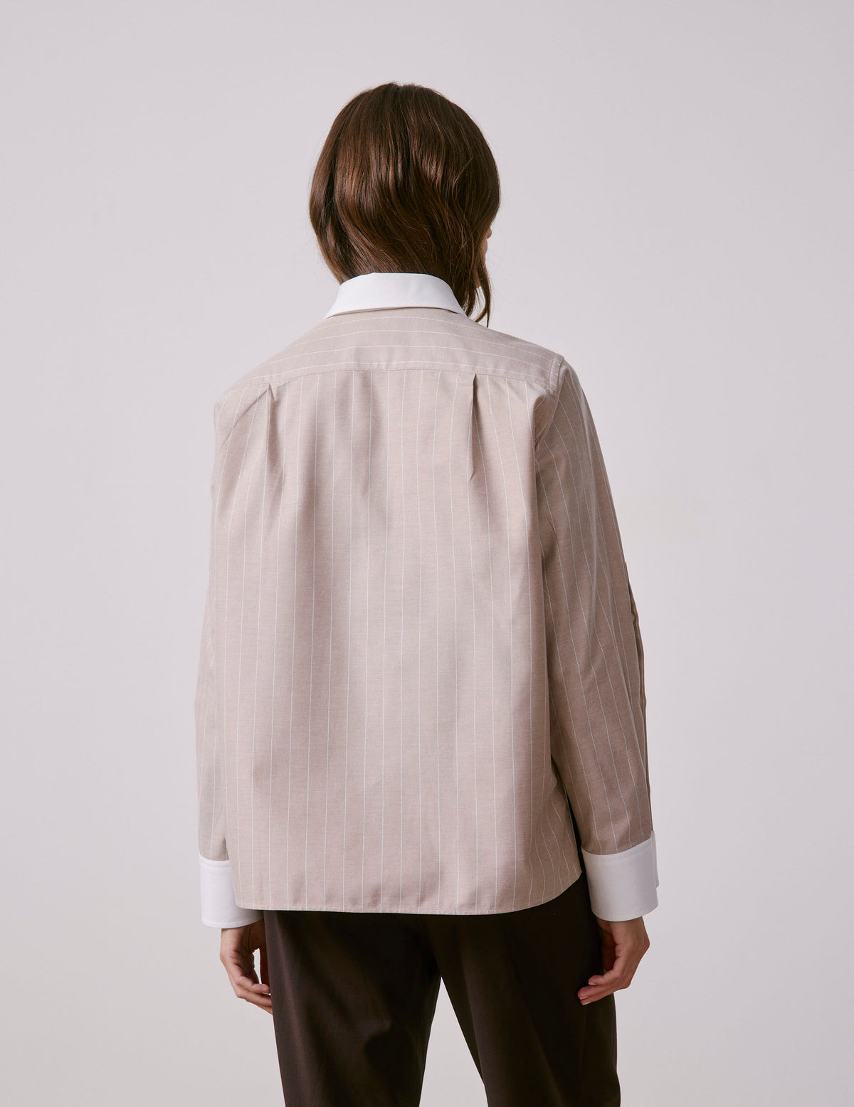 Beige striped Meryl shirt - Oxford - Shirt Collar#2