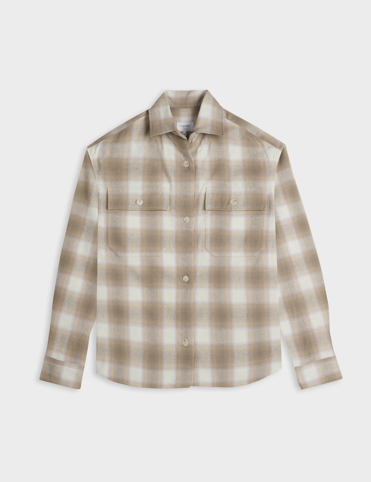 Beige check flannel Milena overshirt - Flannel - Shirt without collar stand Collar