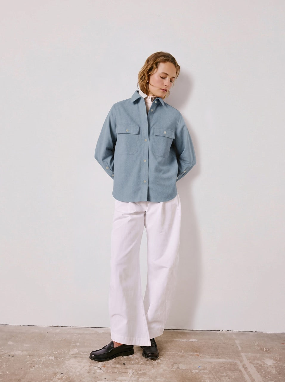 Blue flannel Milena overshirt - Flannel - Shirt without collar stand Collar