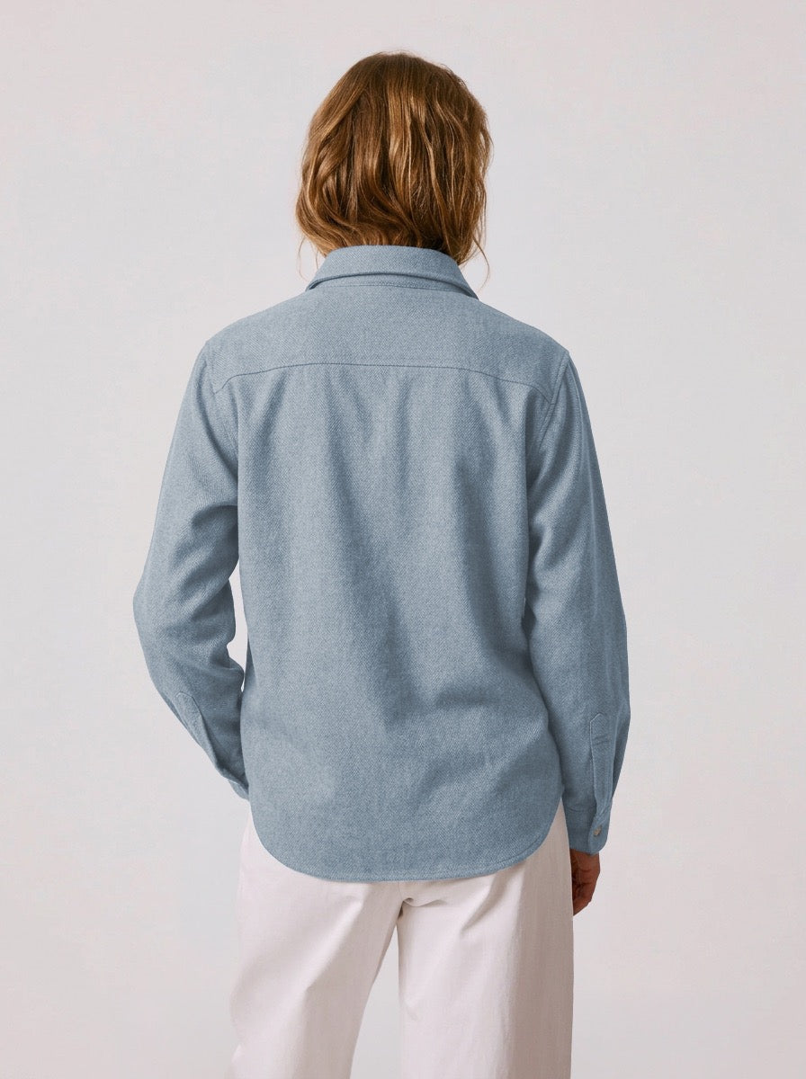Blue flannel Milena overshirt - Flannel - Shirt without collar stand Collar#2