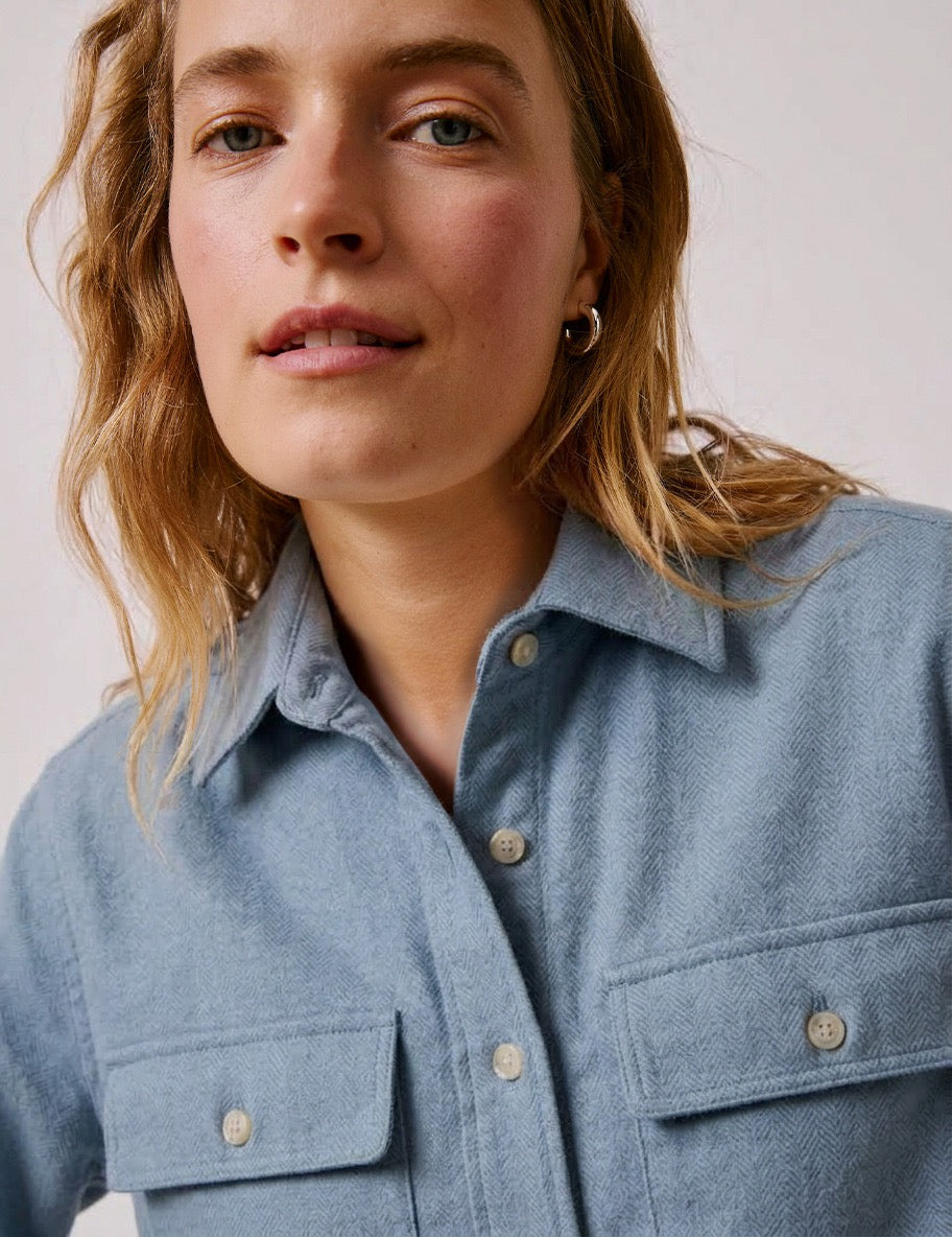 Blue flannel Milena overshirt - Flannel - Shirt without collar stand Collar#3