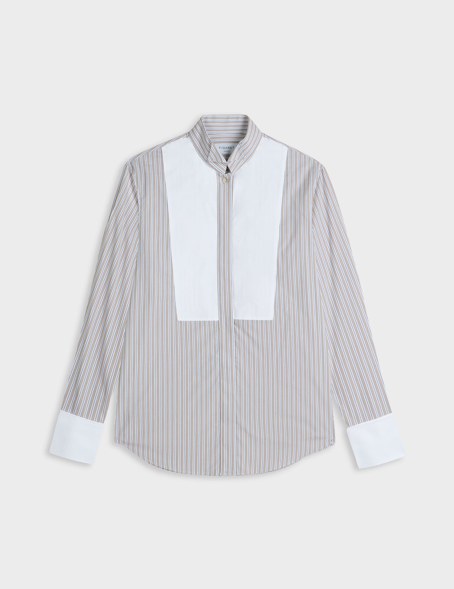 Beige striped Nadine shirt - Poplin - Broken Collar - Musketeers Cuffs