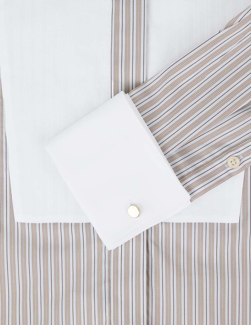 Beige striped Nadine shirt - Poplin - Broken Collar - Musketeers Cuffs#5