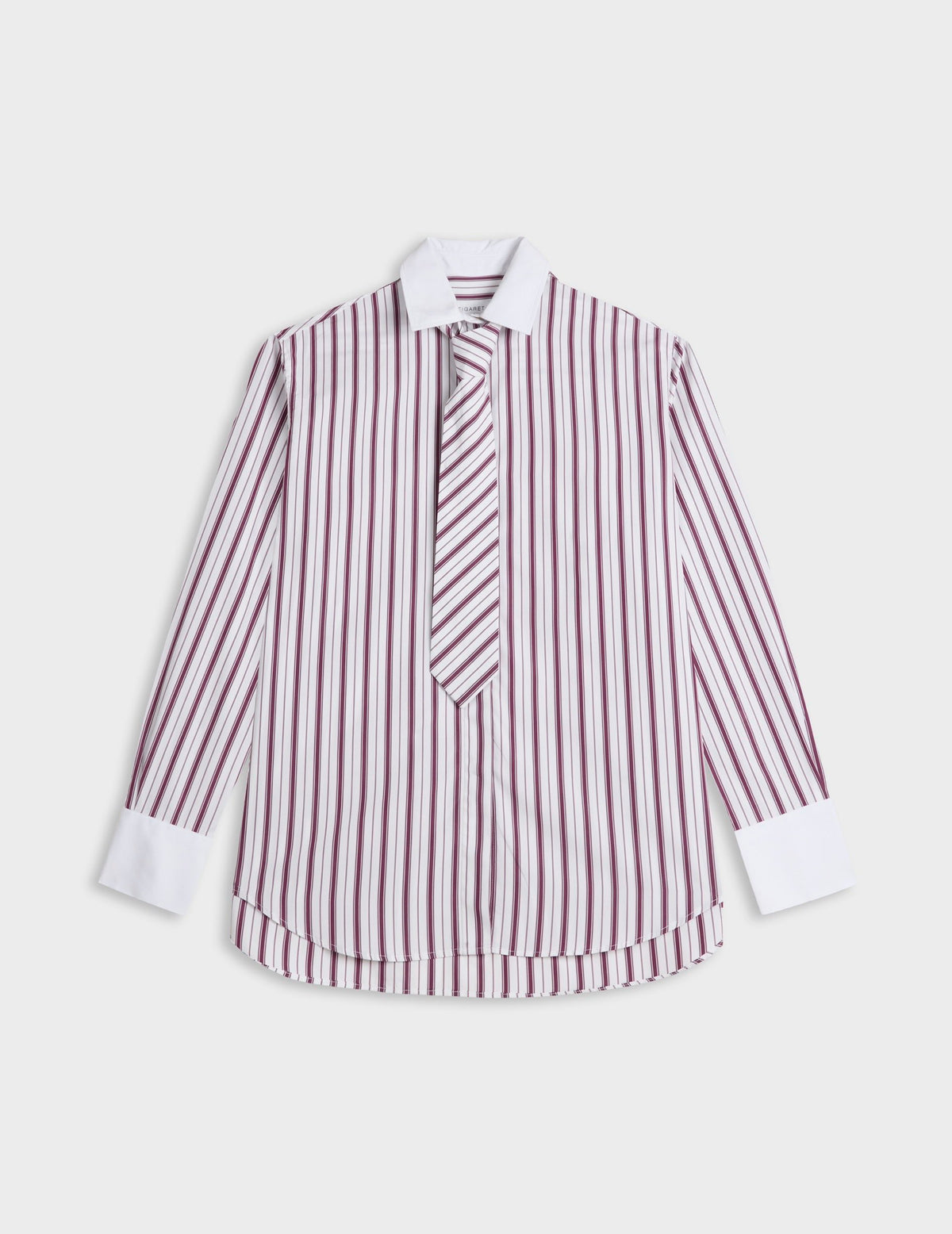 Burgundy striped Naéline shirt with removable tie - Poplin - Shirt Collar