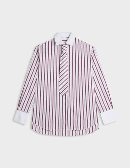 Burgundy striped Naéline shirt with removable tie