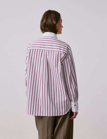 Burgundy striped Naéline shirt with removable tie