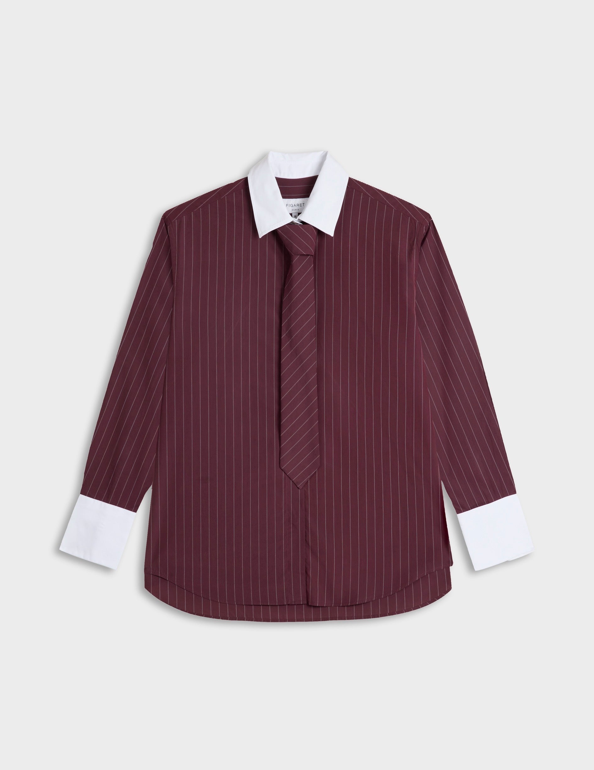 Burgundy striped Naéline shirt with removable tie