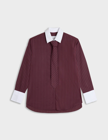 Burgundy striped Naéline shirt with removable tie
